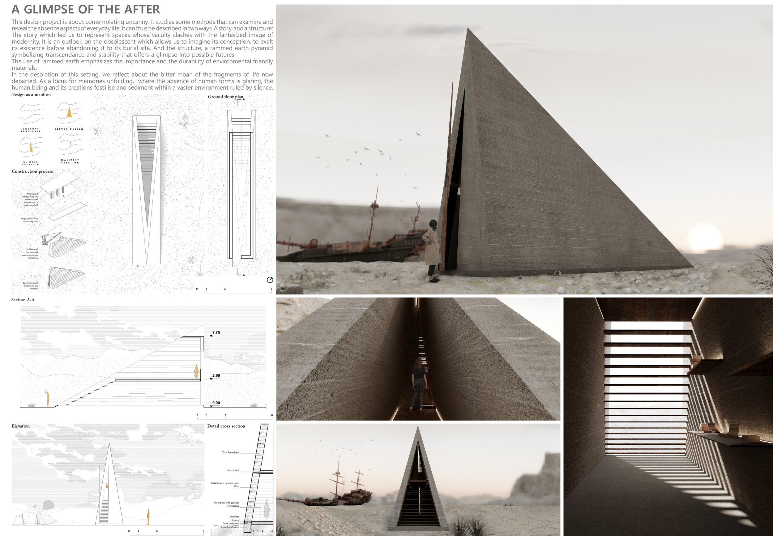 Architecture project // Rammed Earth Pyramid with Corten Steel Elements ...