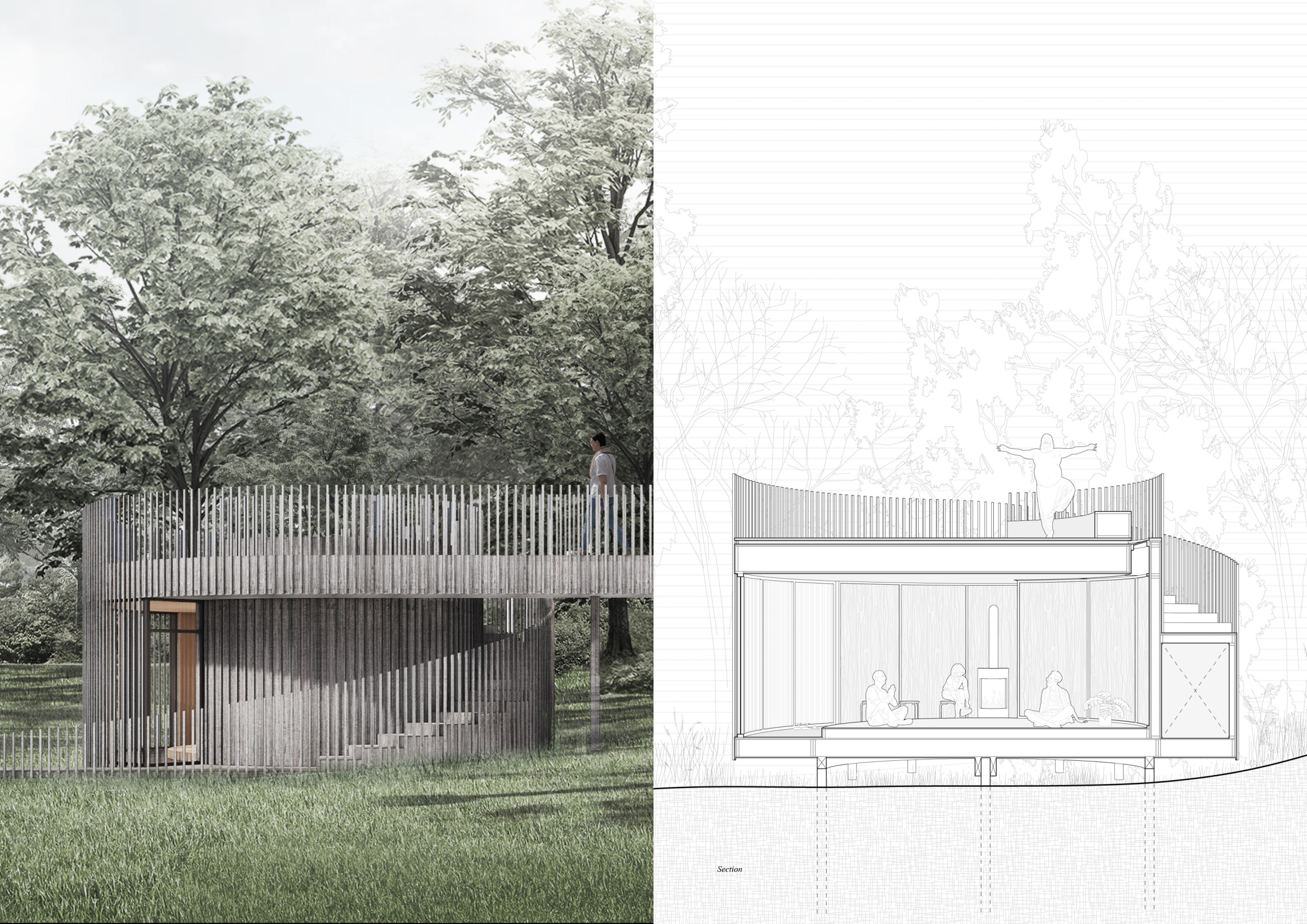 Architecture project // Flat Roof Meditation Space Surrounded by Native ...