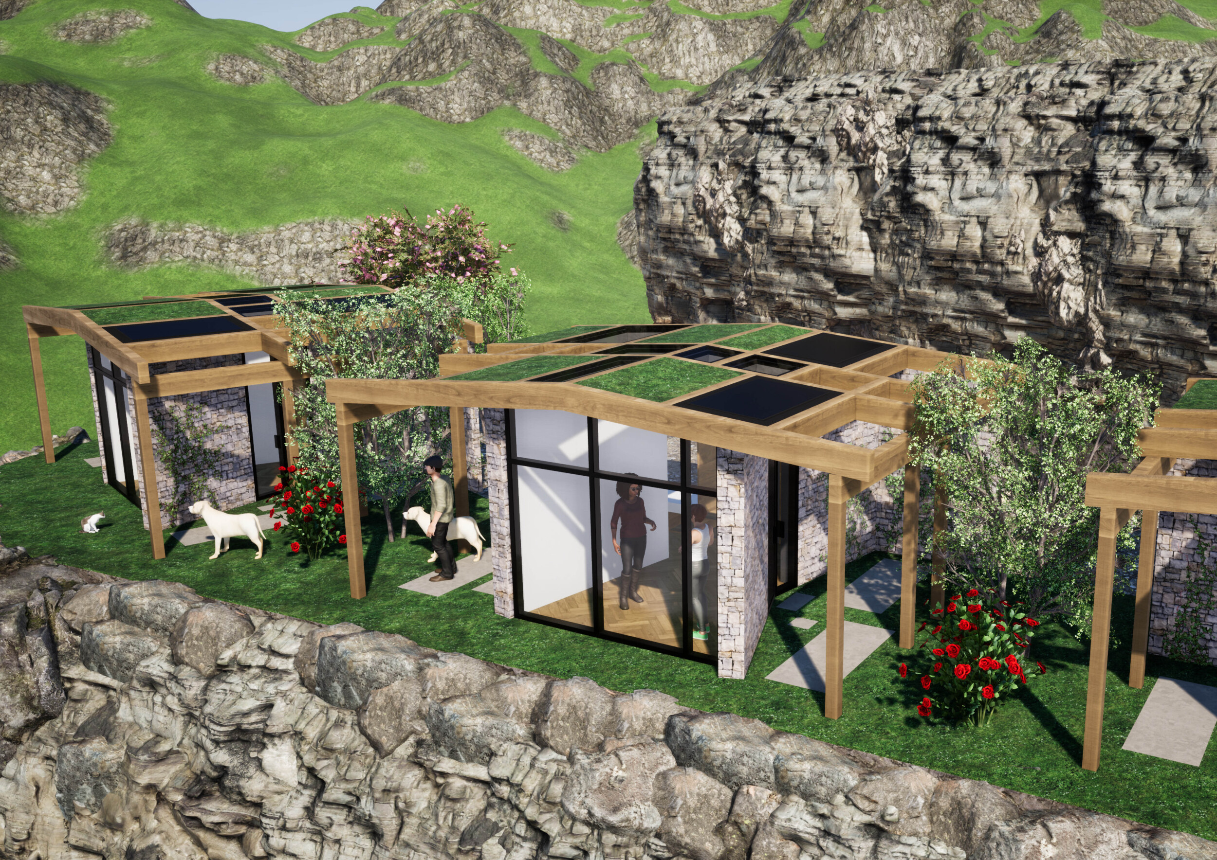 Syspended Structures Architecture project // Suspended Stone Structure with Expansive Views ...