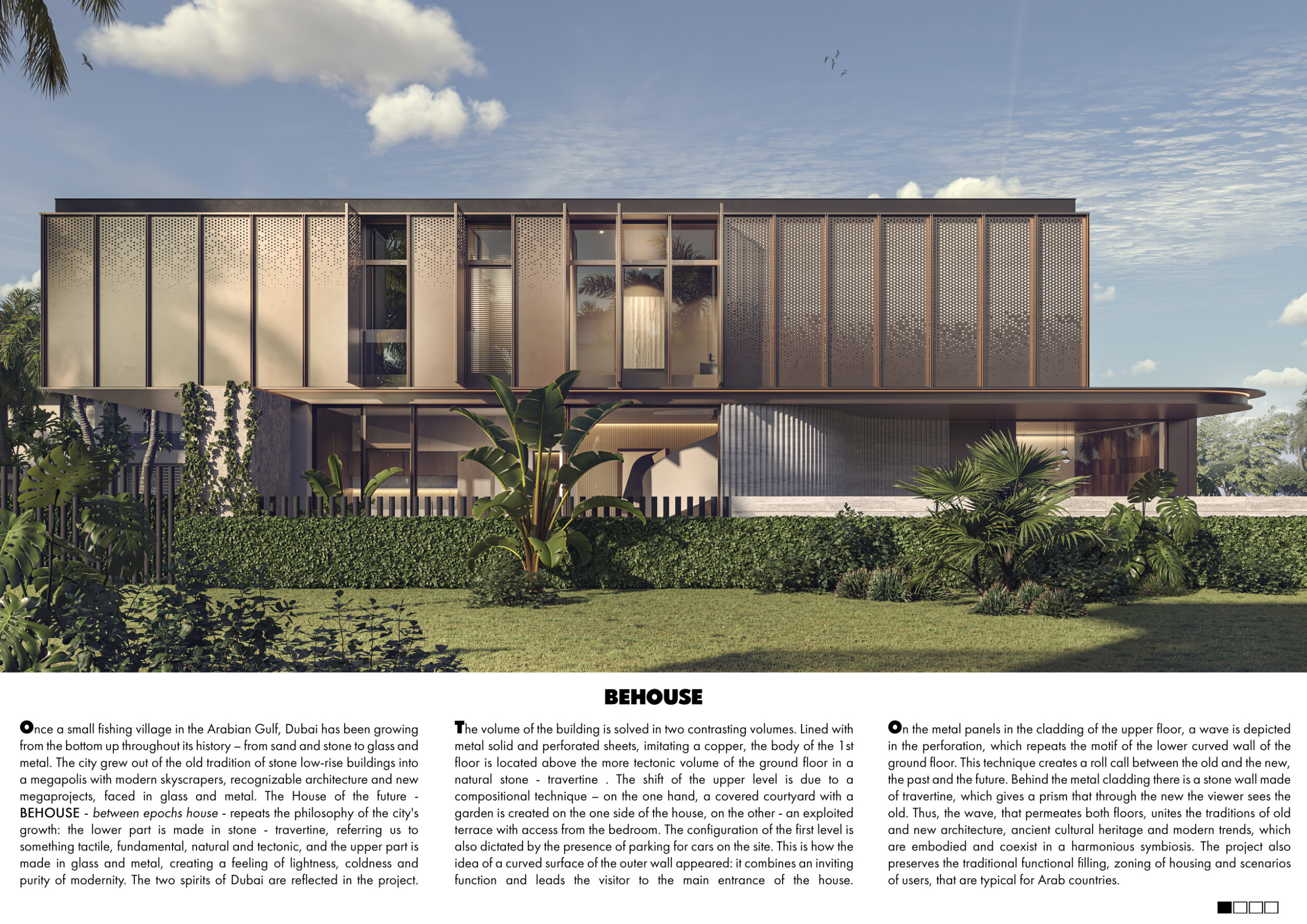 Architecture project // Perforated Metal Cladding and Travertine ...