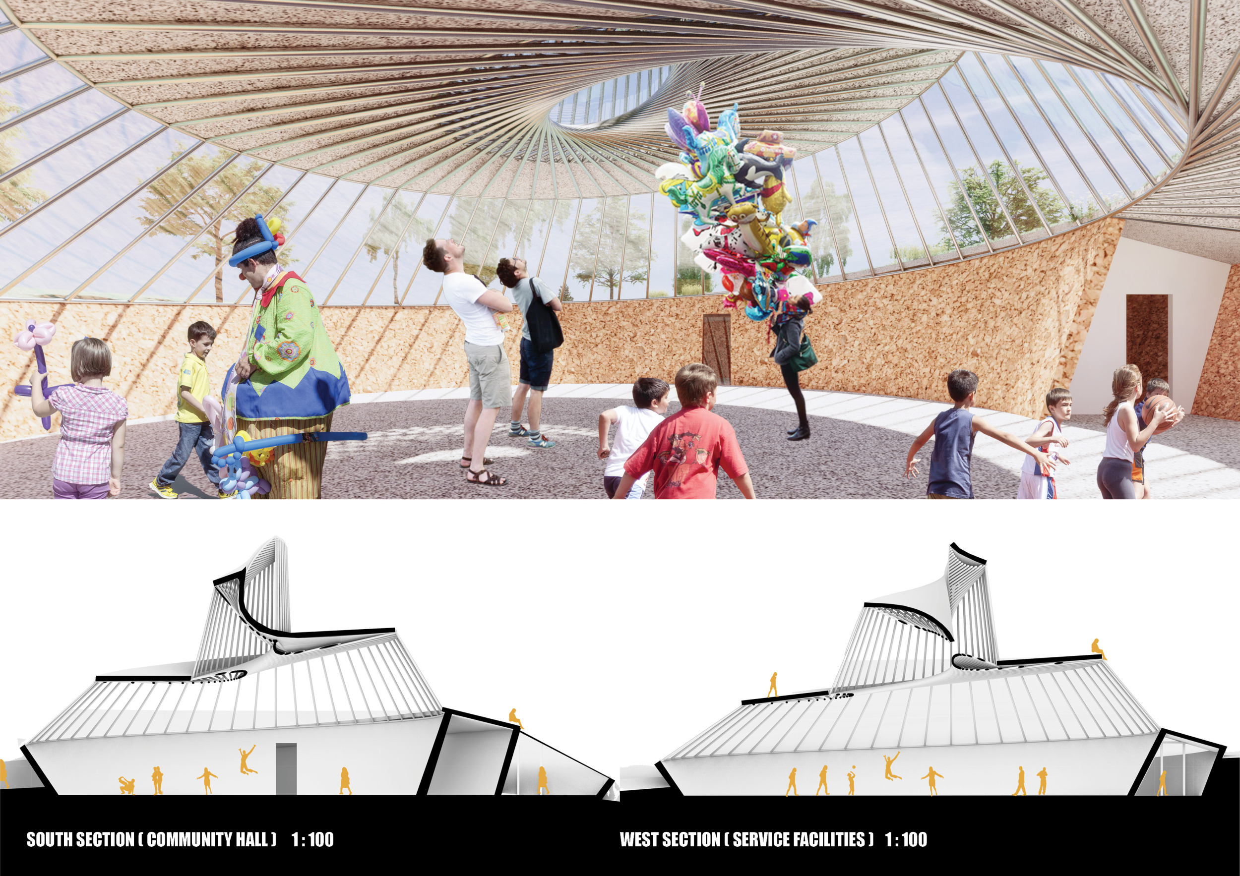 Architecture project // Spiraling Community Hub with Panoramic Views ...