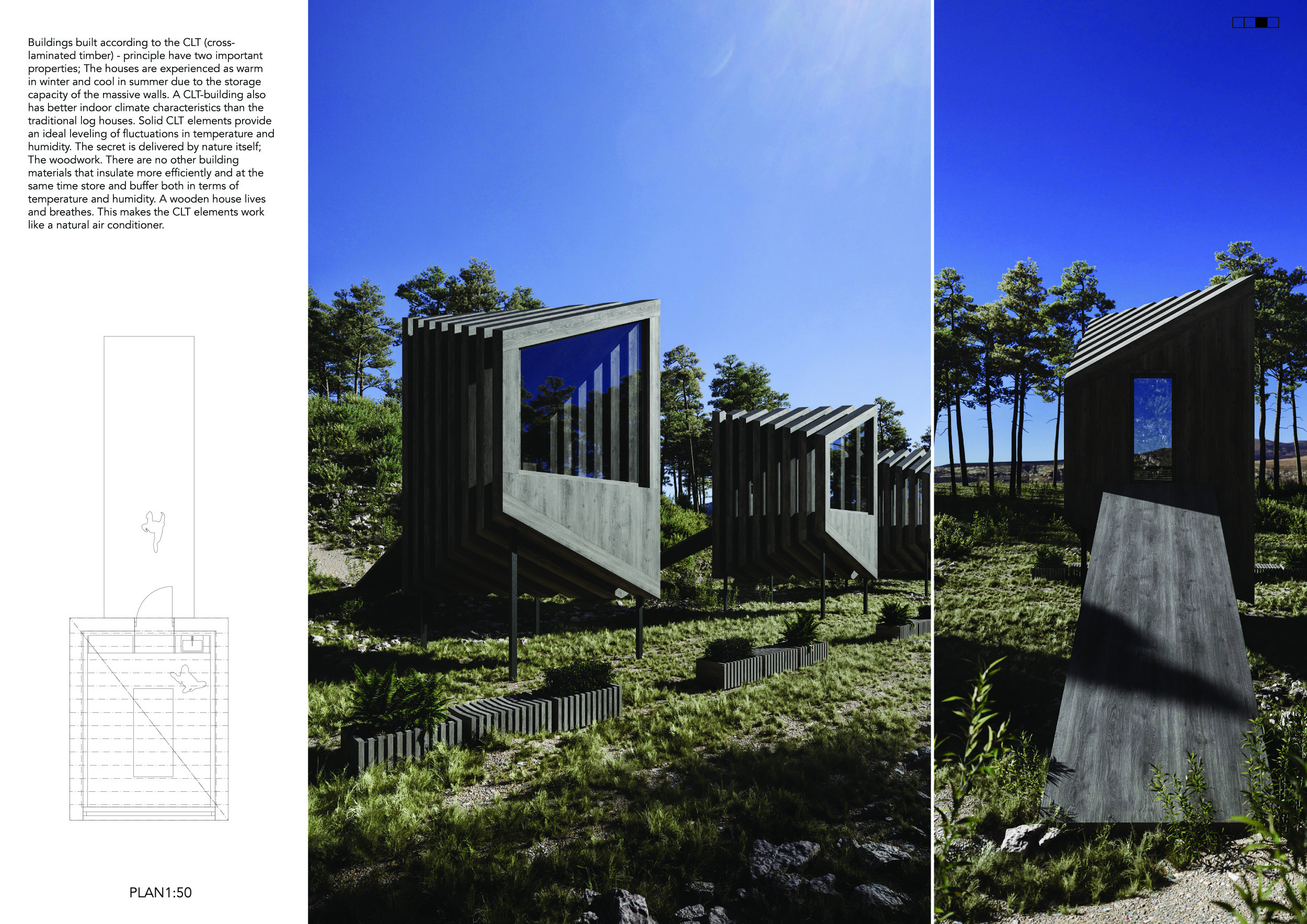 Architecture project // Asymmetrical Cabins Supported by Cross ...