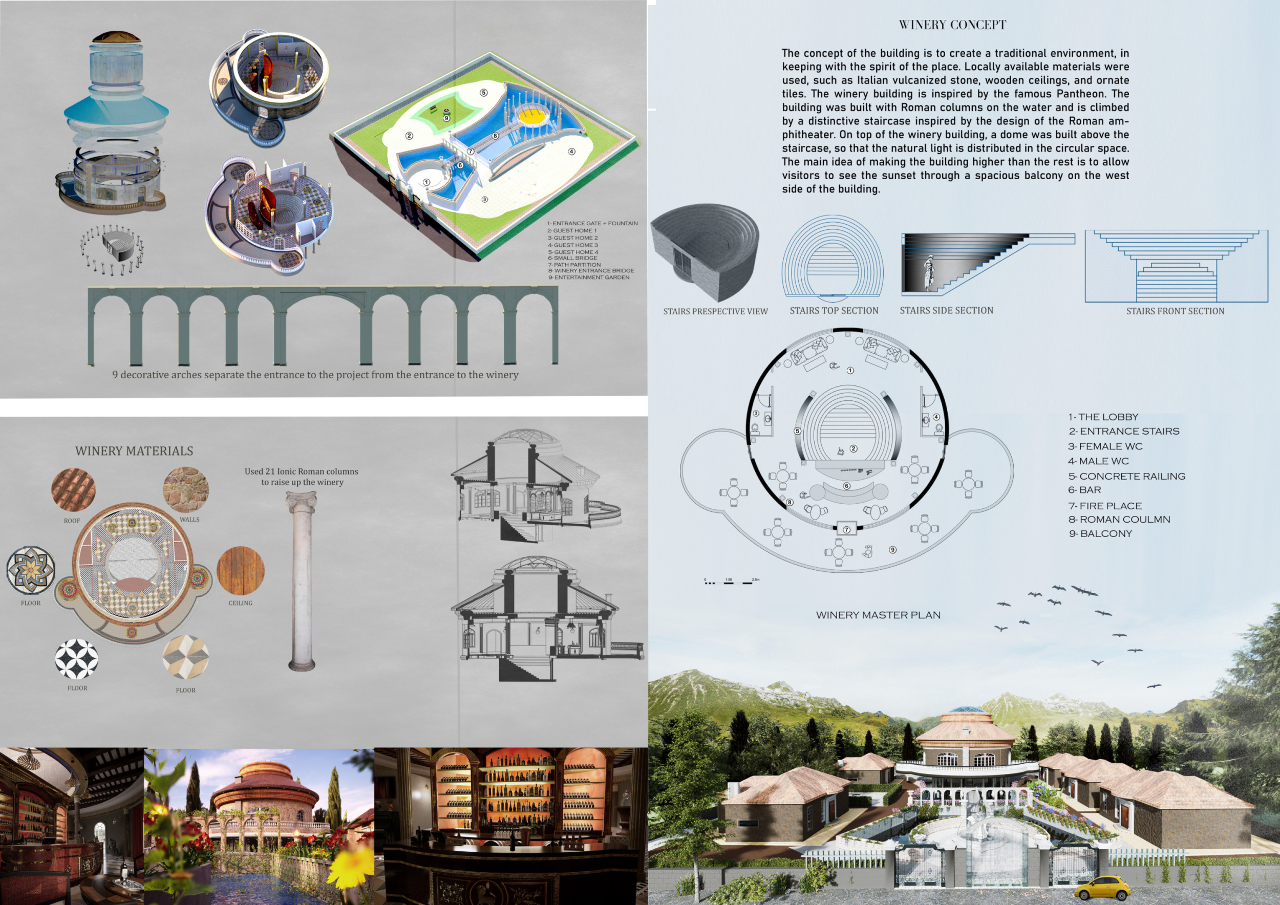 Architecture project // Roman Columns Framing Sunset Views in a Winery ...