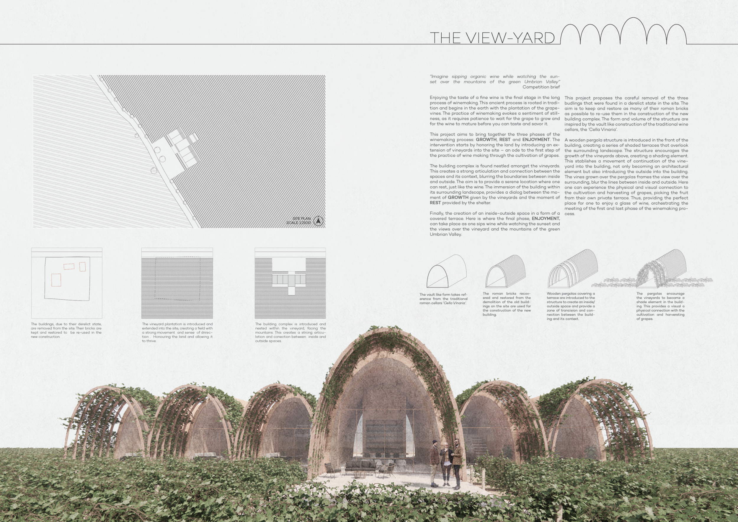 Architecture project // Roman Brick Pavilion Integrated with Vineyards ...