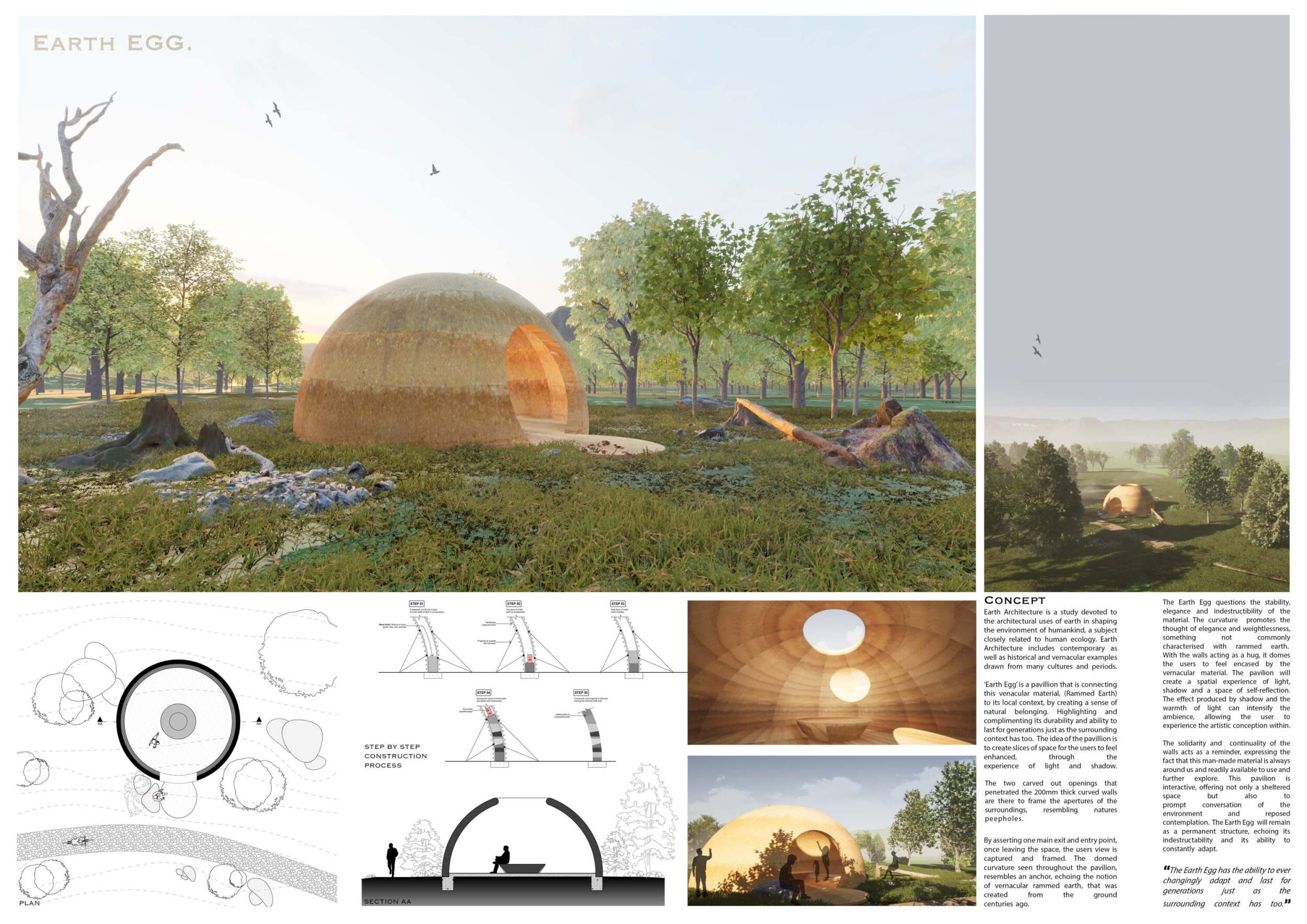 Architecture project // Curved Walls of Rammed Earth Framing Nature's Views