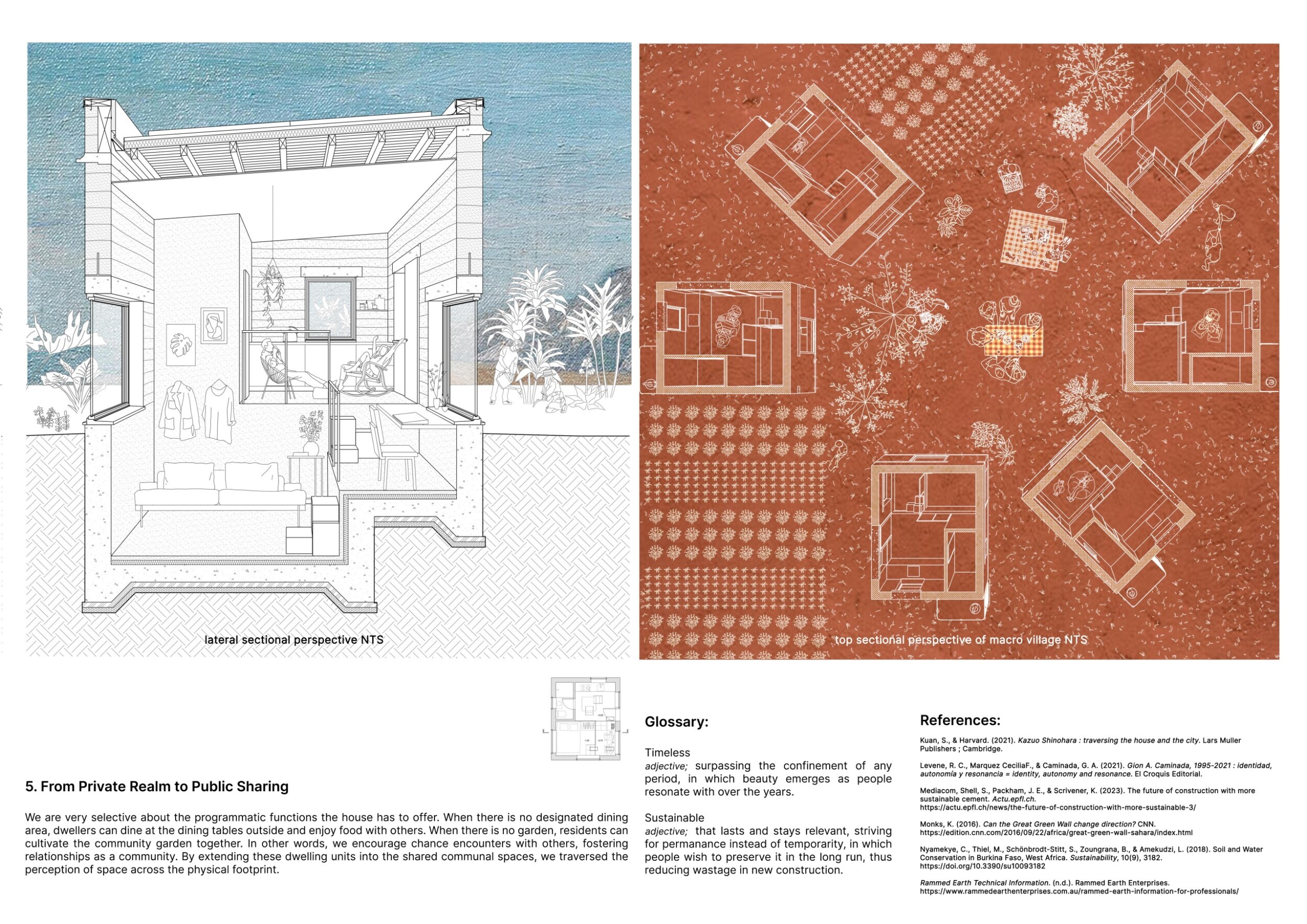 Architecture project // Rammed Earth Walls and Circular Water Pits in a ...