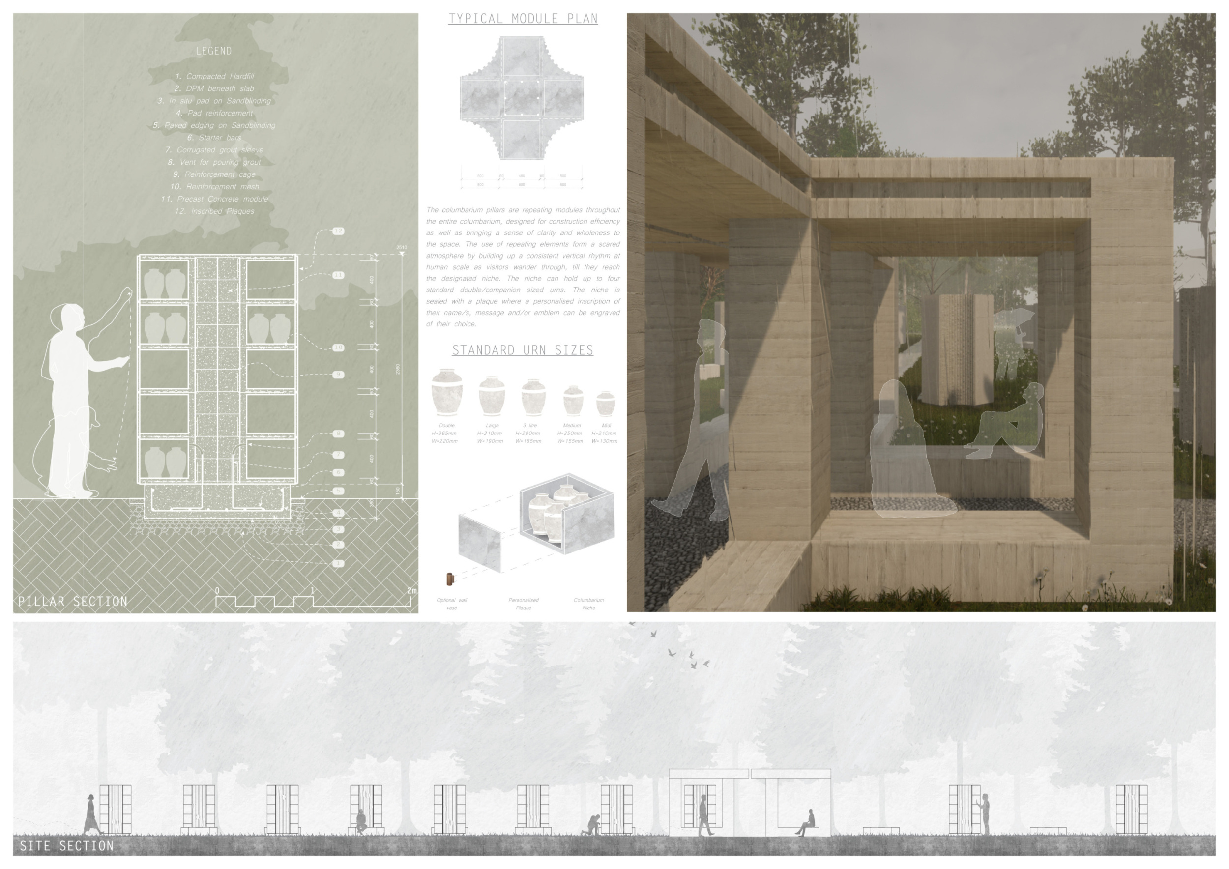 Architecture project // Textured Concrete Pillars Defining a Sacred ...