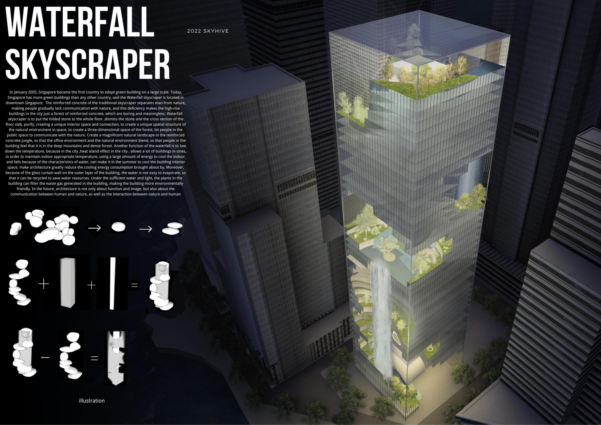 Urban Cooling Towers Reference: Architecture Project Cooling Waterfall With Folded Stone Facade In