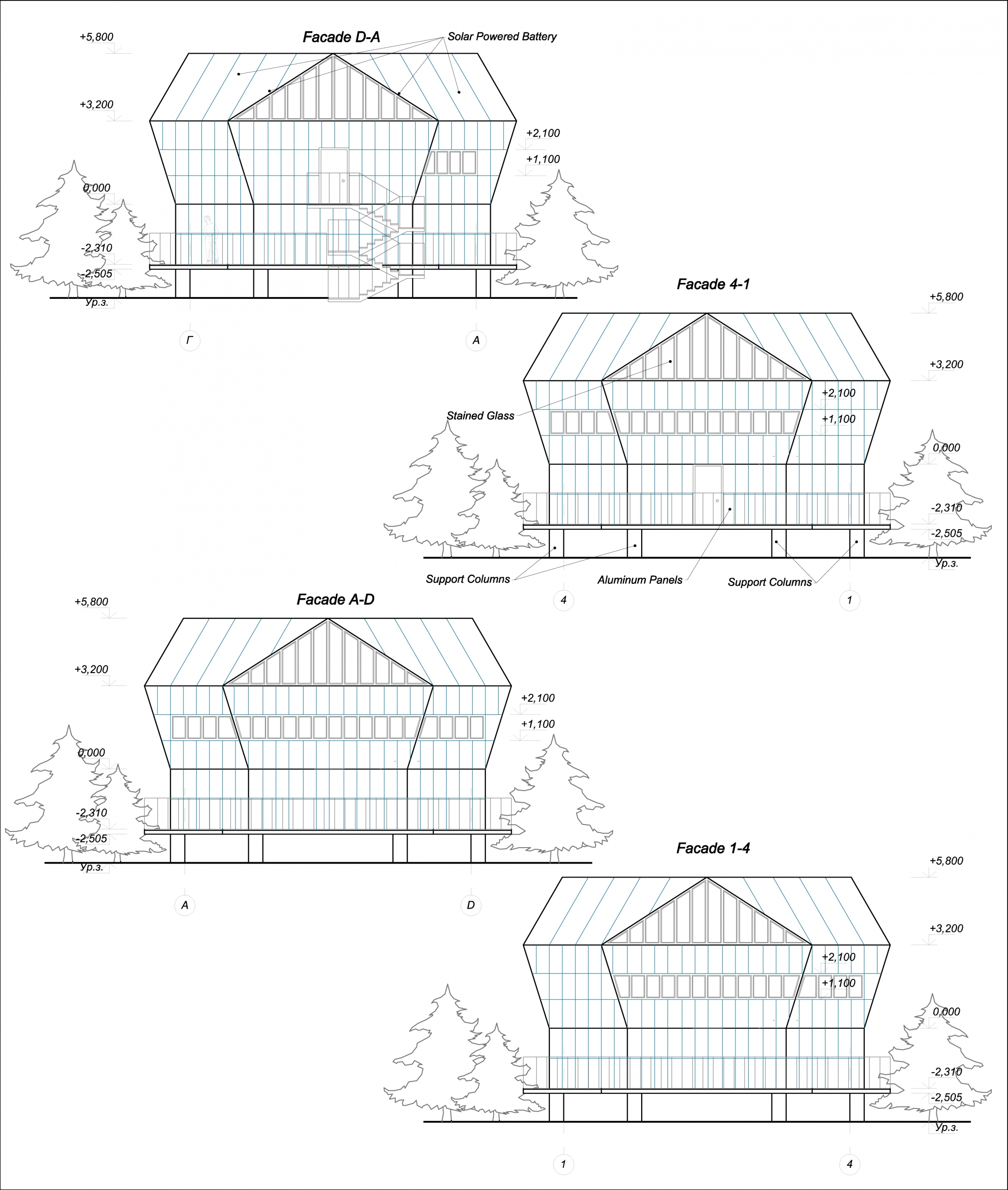 Architecture project // Stained Glass Facade Enveloping Elevated Wooden ...