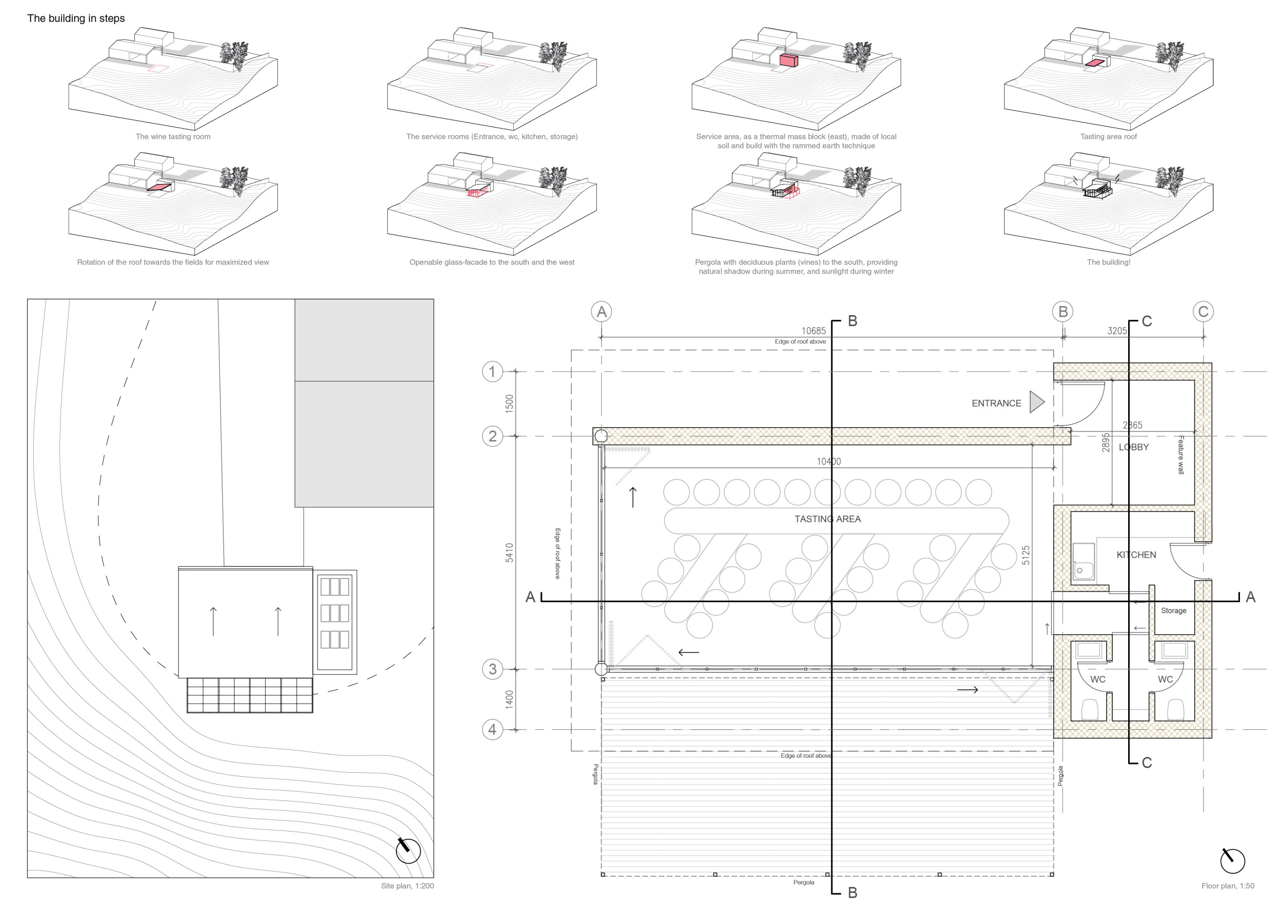 Architecture project // Rammed Earth Walls and Foldable Aluminum Roofs ...