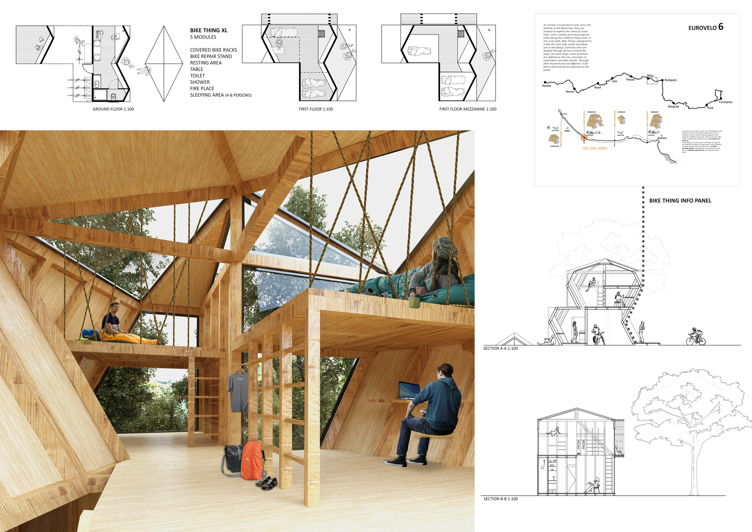 Architecture project // Reclaimed Timber Modules Along the Eurovelo Route