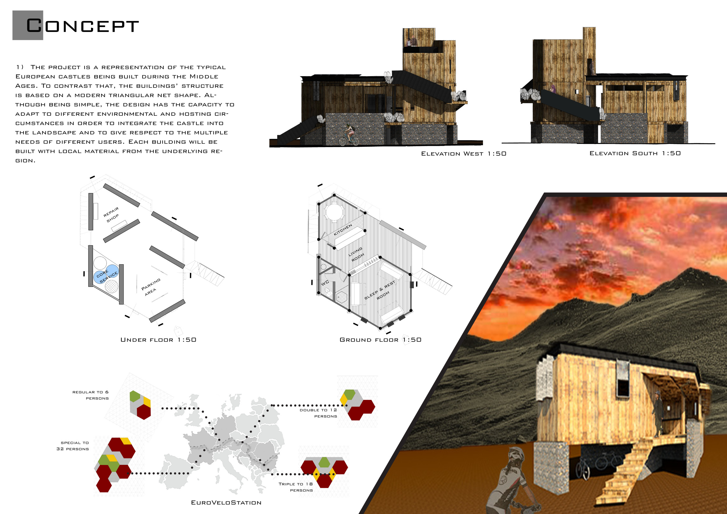 Architecture project // Triangular Net Structure with OCB Wood and ...