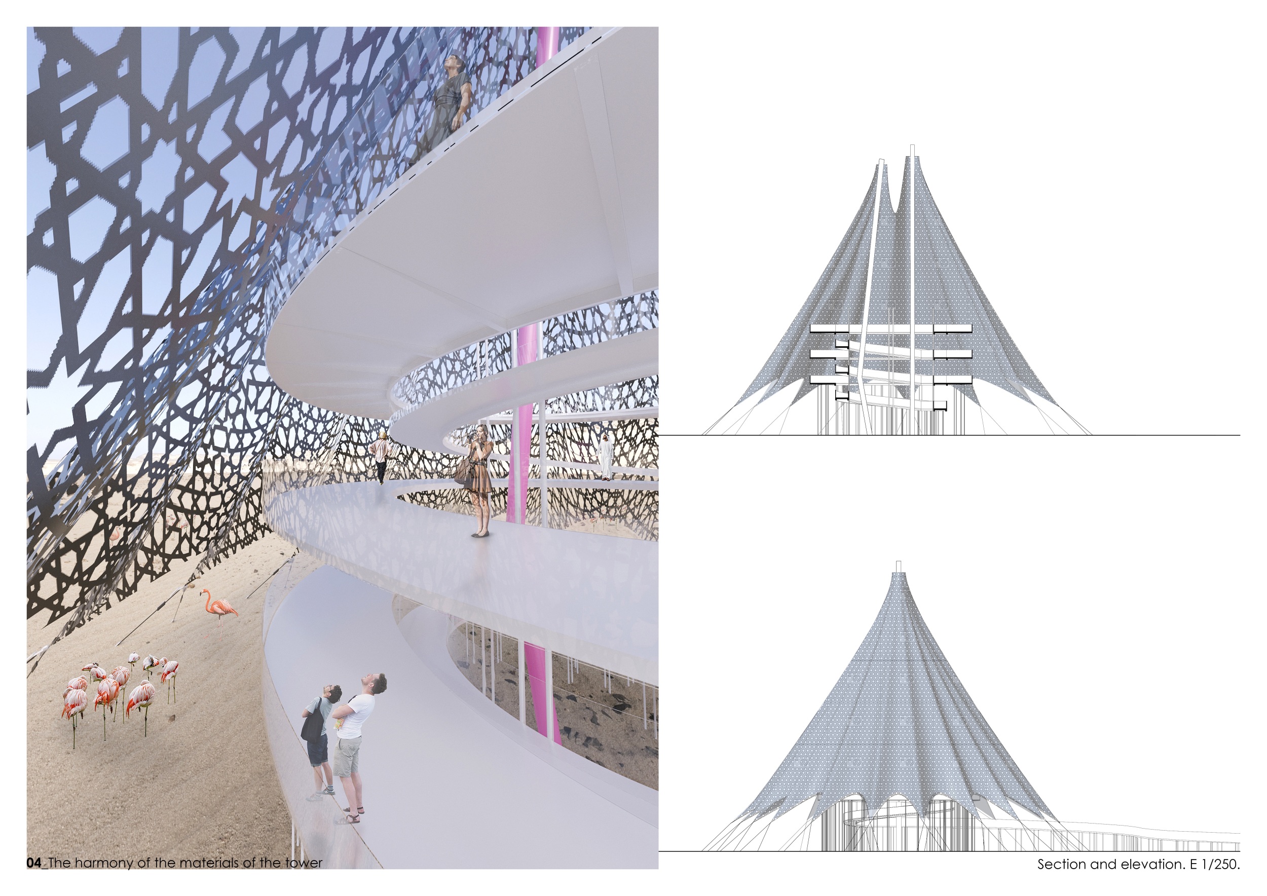 Architecture project // Pink Columns and Metallic Mesh in a Desert ...