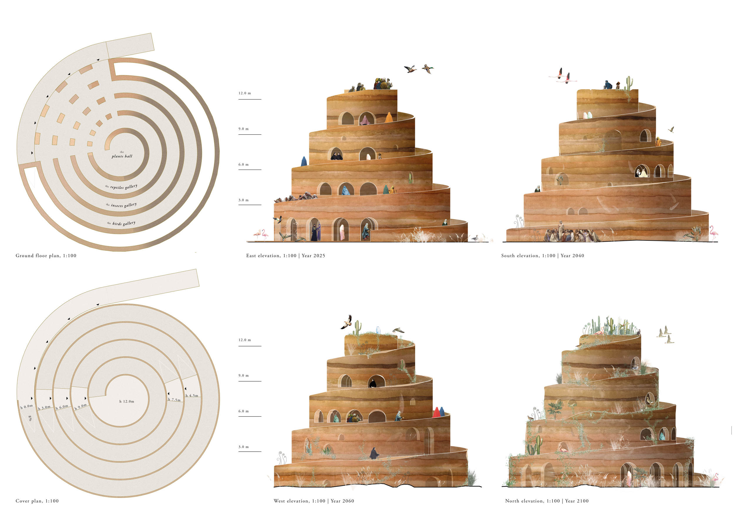 Circular Rammed Earth Structures Architecture project // Spiraling Structure of Rammed Earth and Glass ...