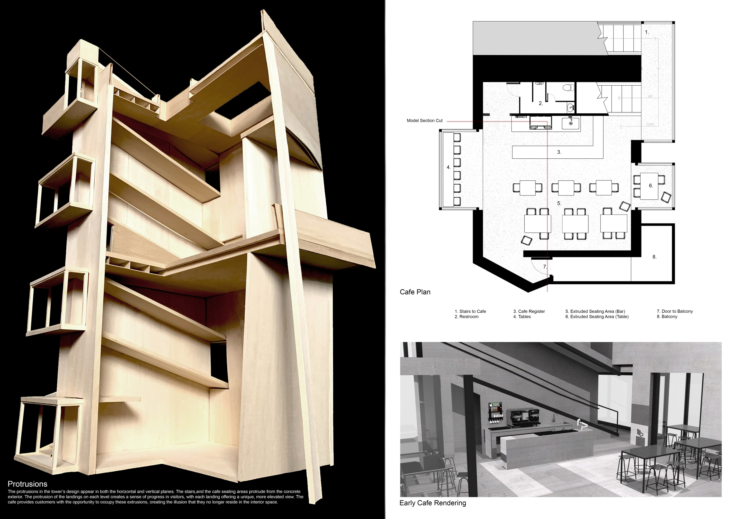 Architecture project // Café with Protruding Views Within a Concrete ...