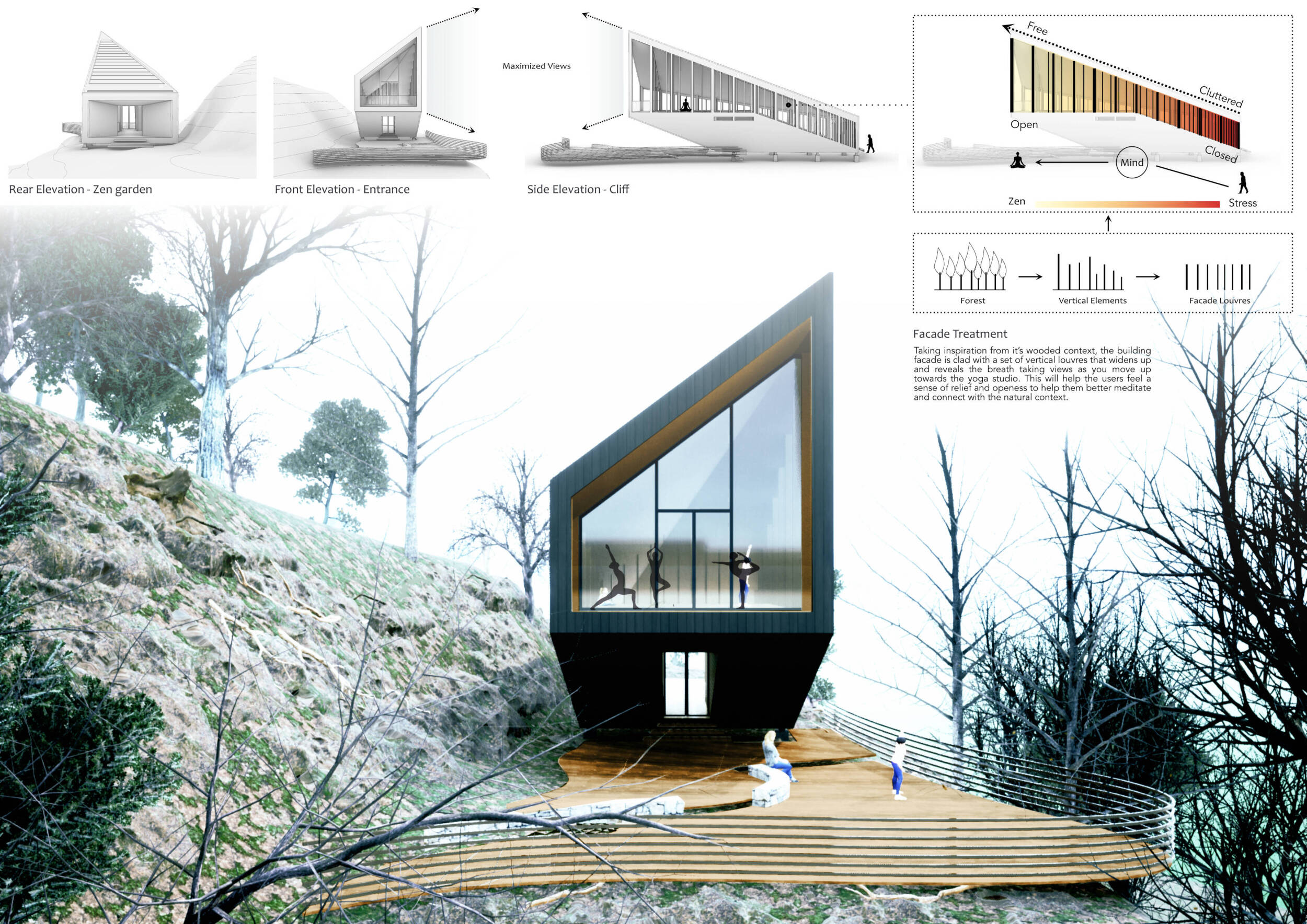 Architecture project // Elevated Yoga Studio with Darkened Wood ...
