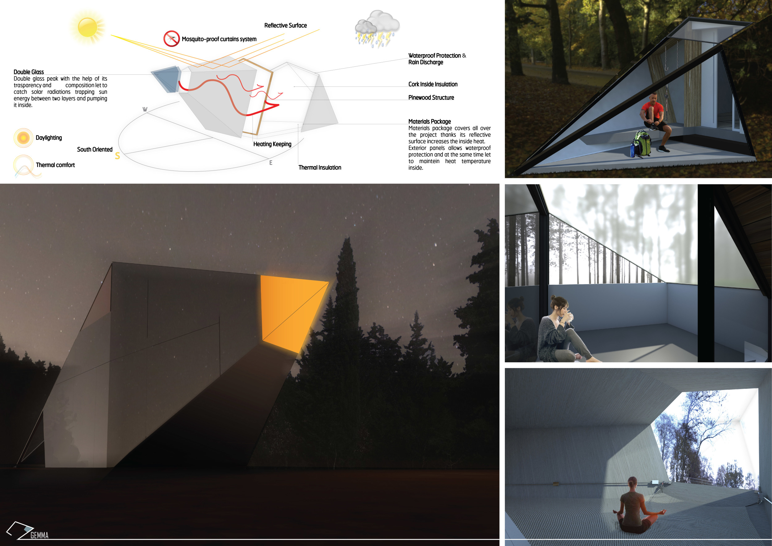Architecture project // Reflective Retreat with Pinewood Structure and ...