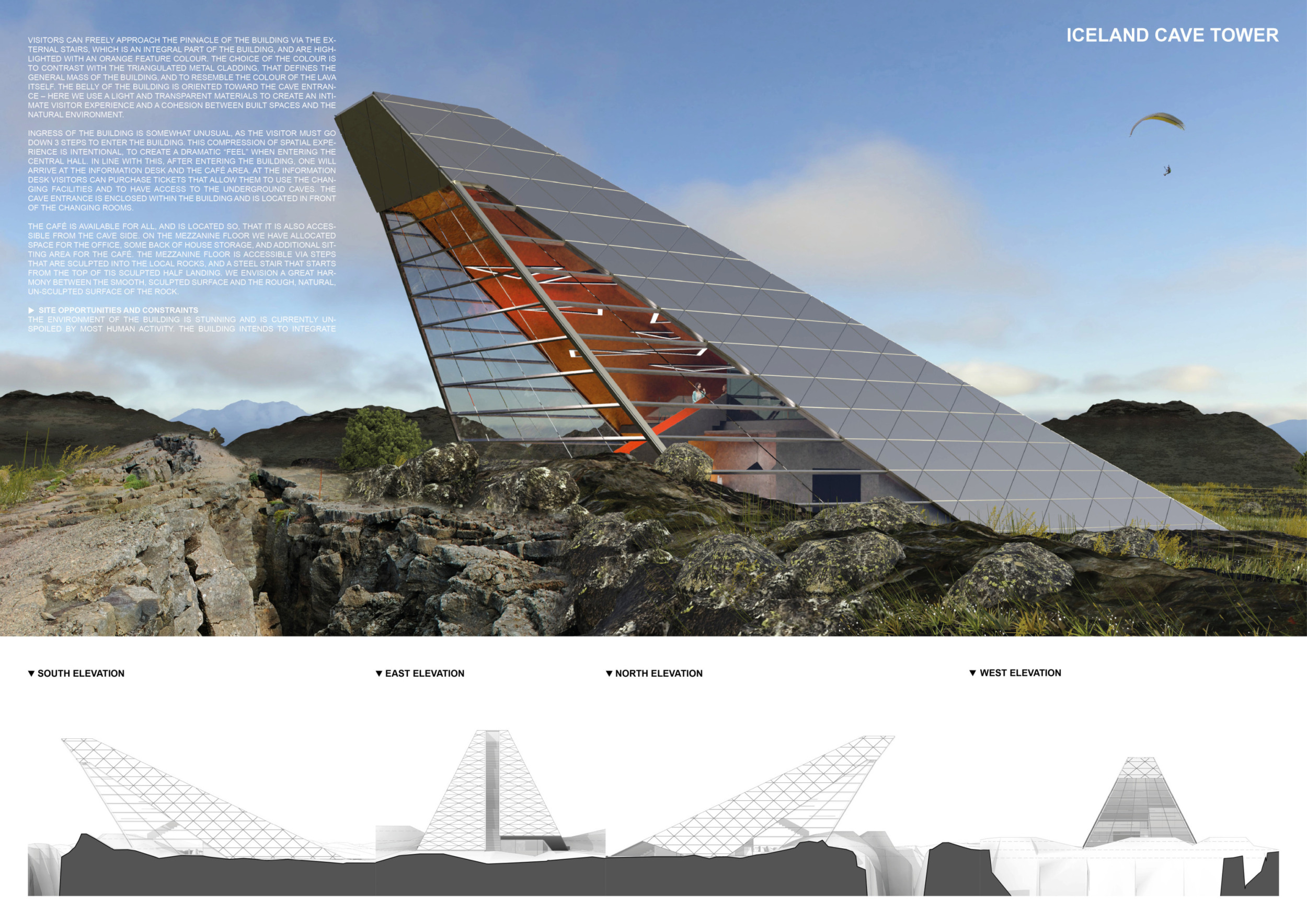 Volcano Proof Design Architecture project // Volcanic Stone Shelter with Glass Panels ...