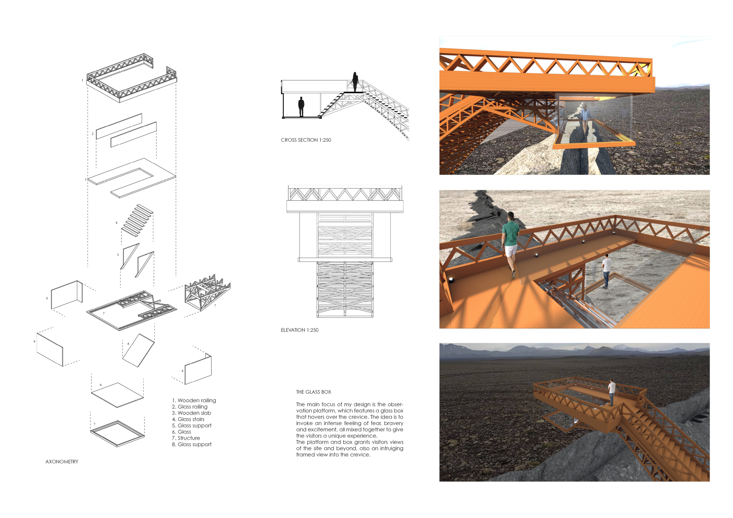 Architecture project // Glass Box over Crevice with Wood Base ...