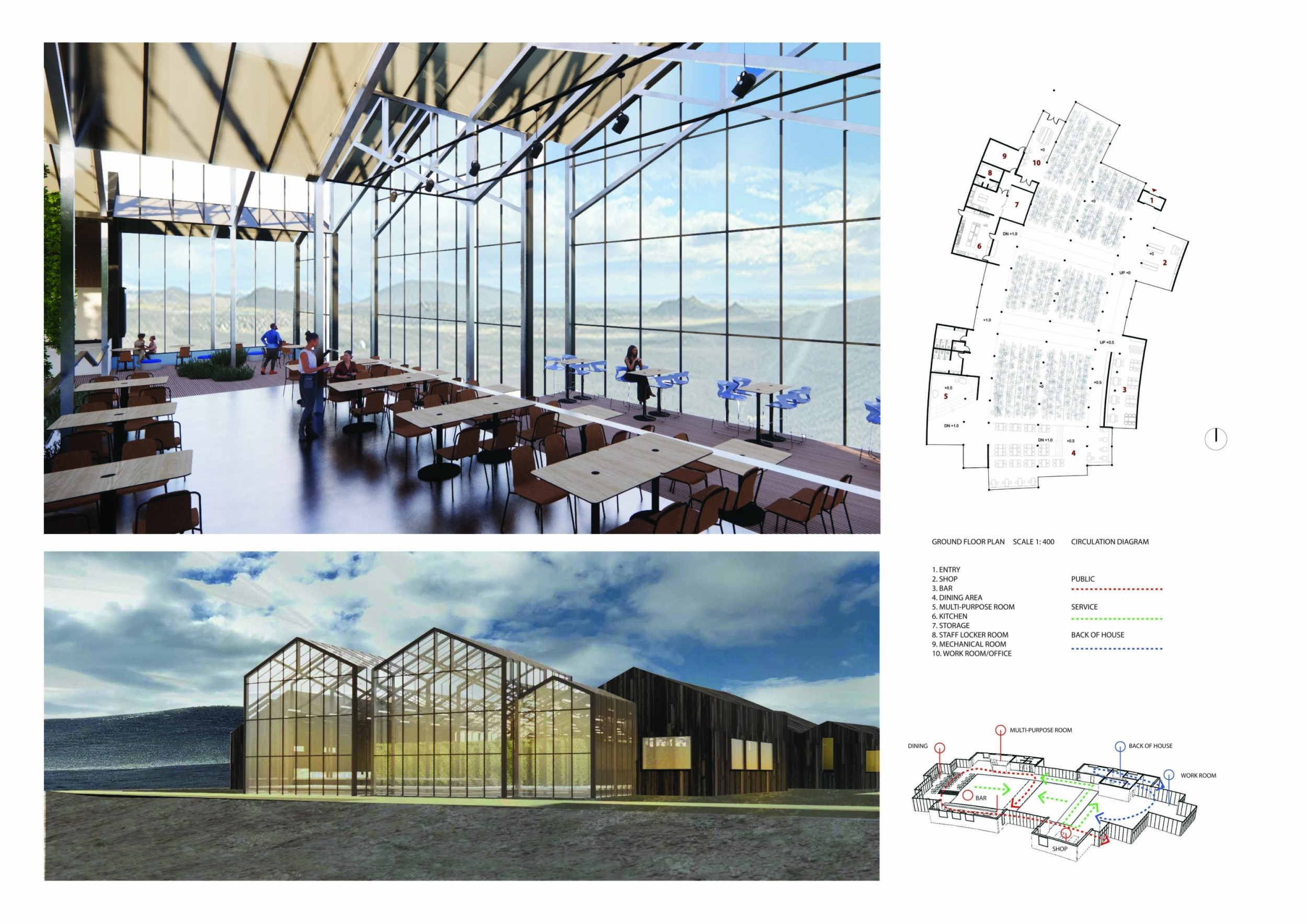Architecture project // Glass Atrium with Burned Wood Veneer Embracing ...