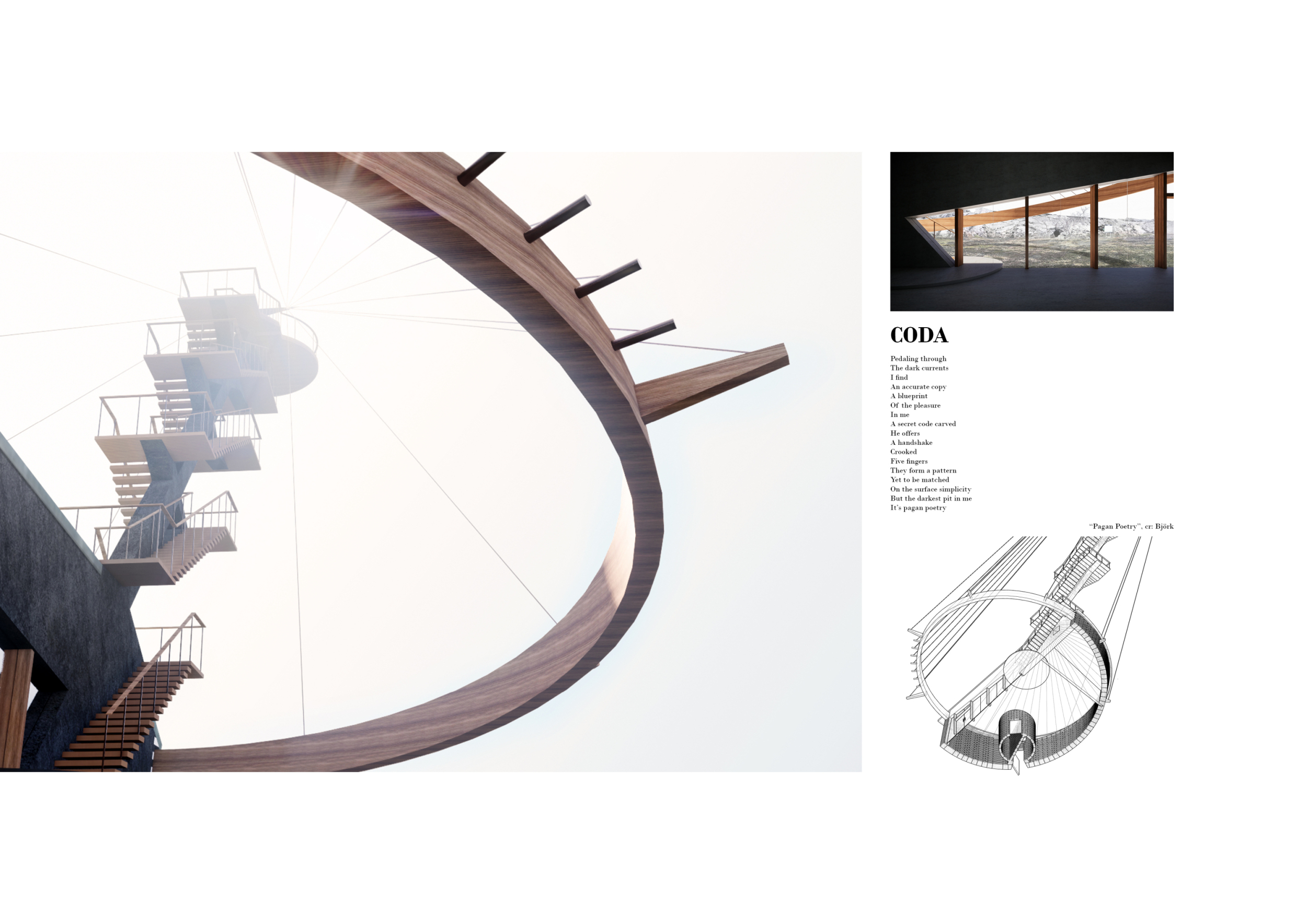 Architecture project // Suspended Wooden Ring in Lava Concrete Embraces ...