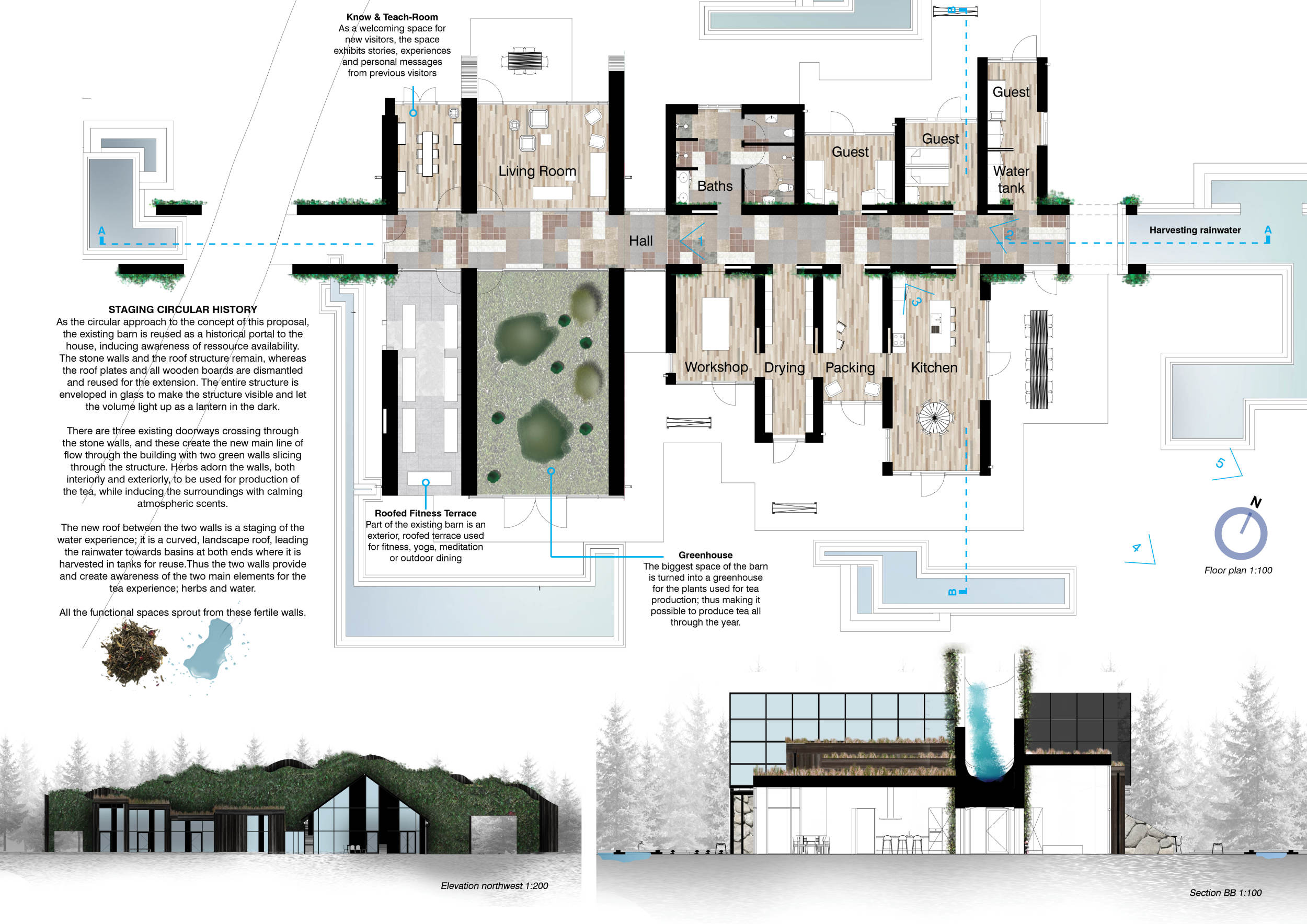 Science Tea Building Architecture project // Reclaimed Stone Walls and Greenery in a ...
