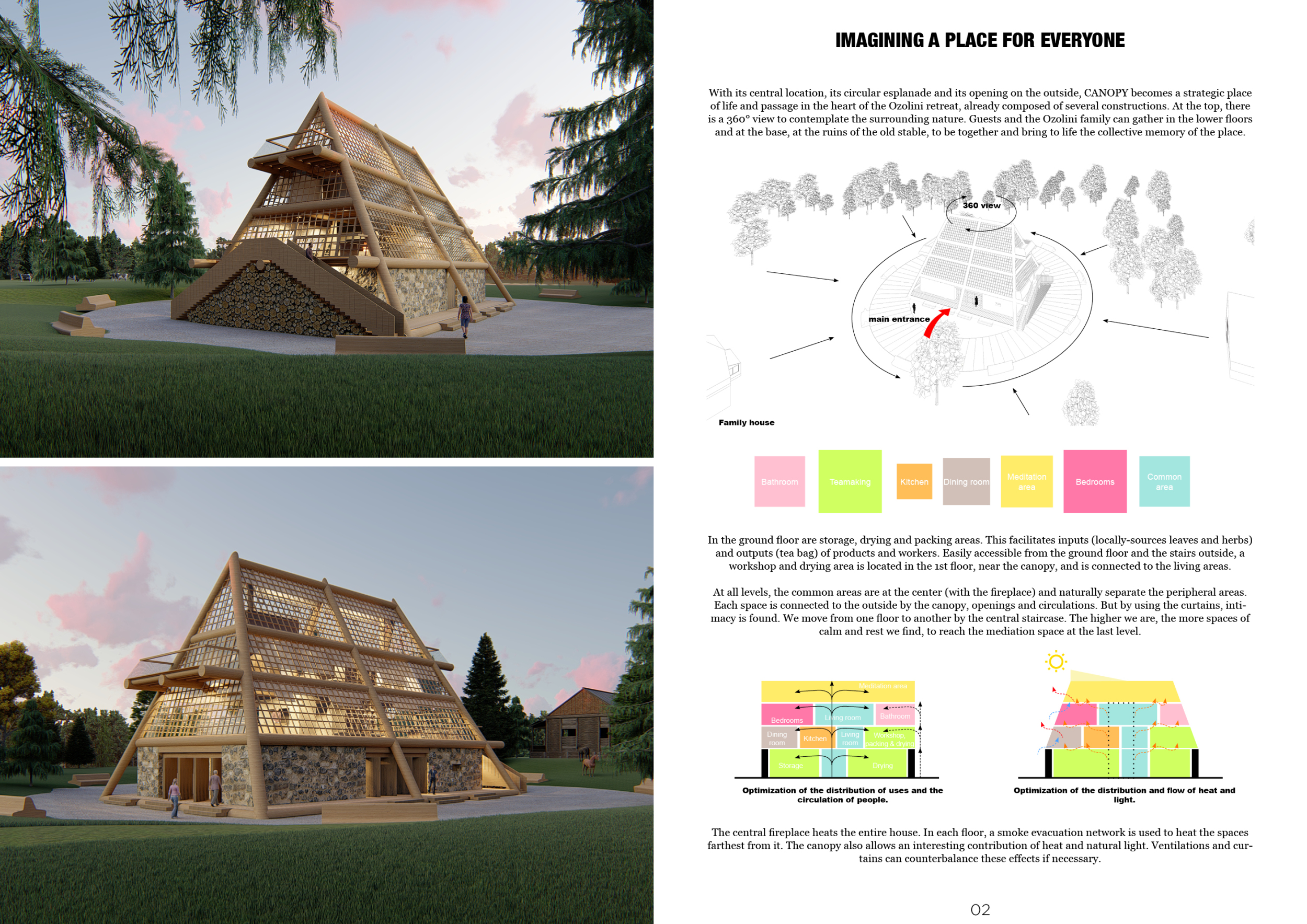 Trinity Fireplace Triangular Architecture project // Triangular Roof and Central Fireplace in a ...