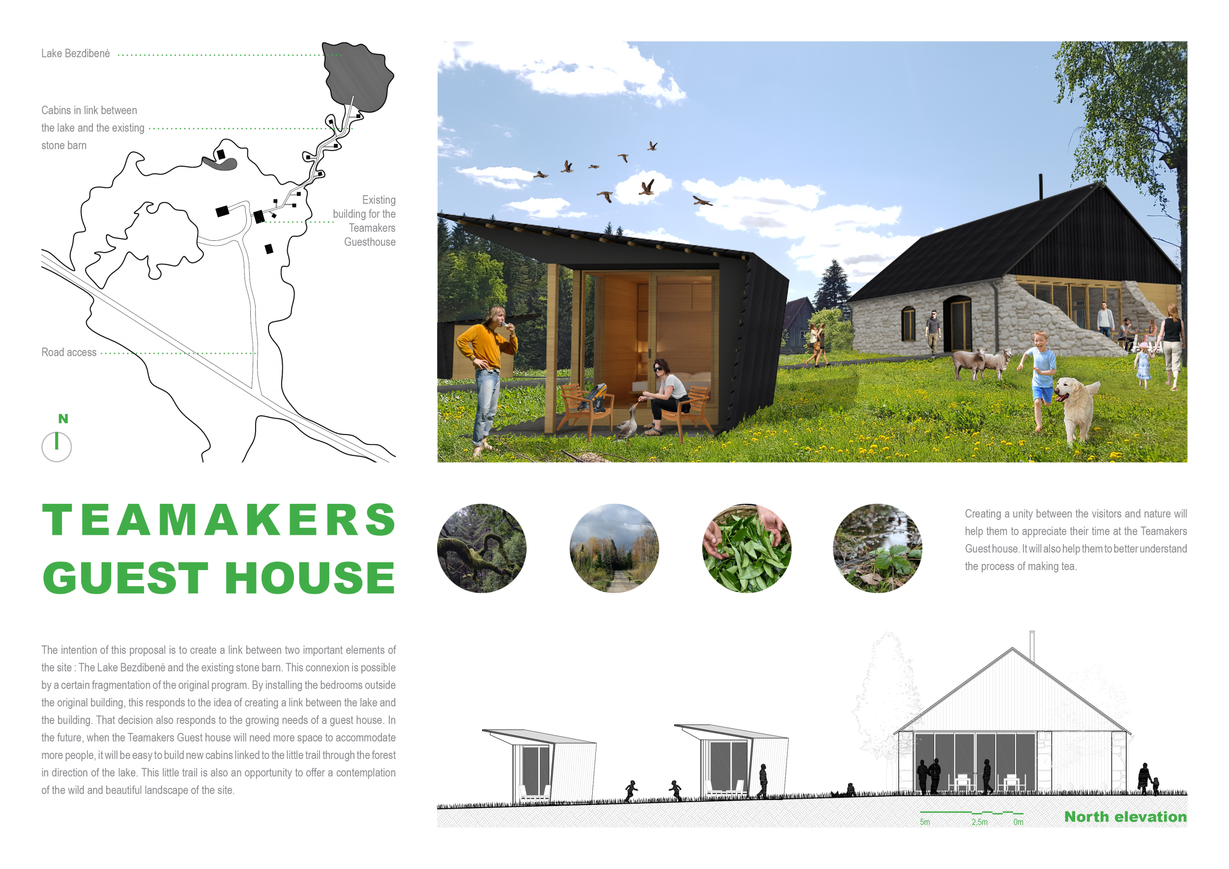 Architecture project // Stone Barn Integration with Wooden Cabins and ...