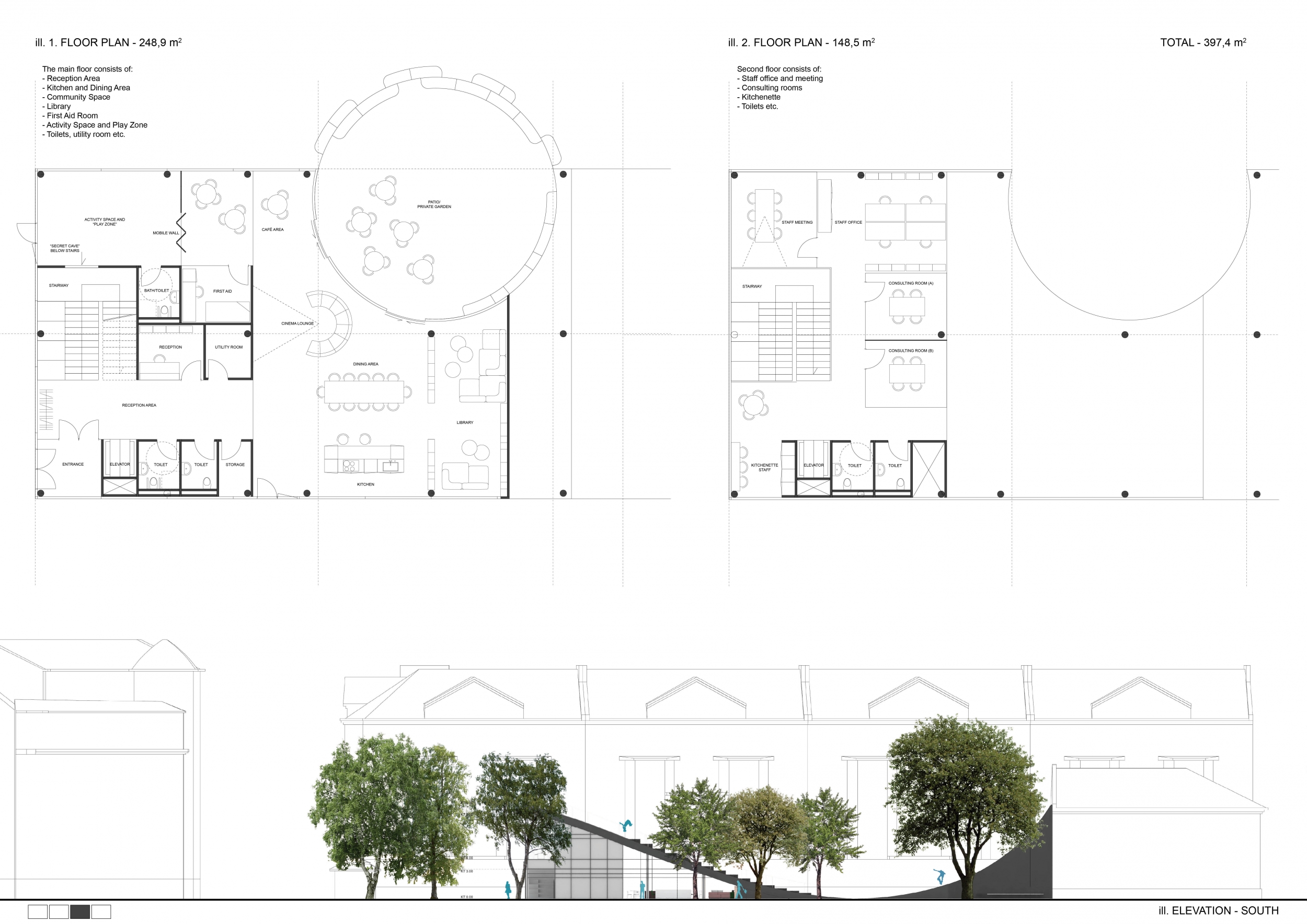 Architecture project // Sculptural Sloping Roof Integrating Glass ...