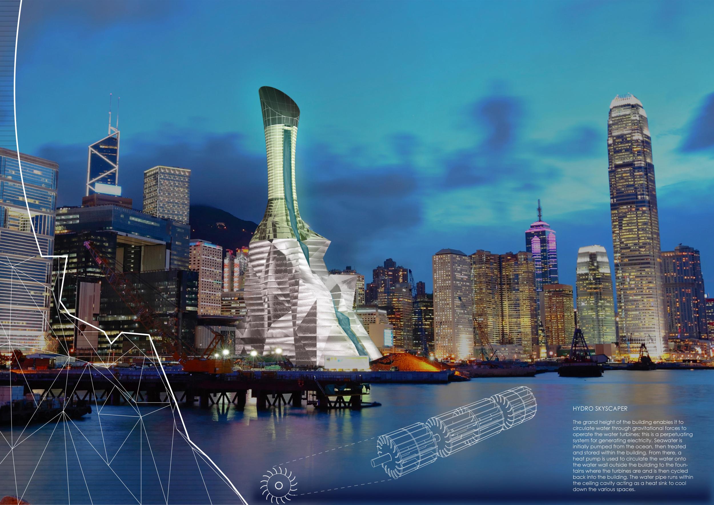 Image showcasing Architecture project // Artificial Waterfall and Vertical Gardens in Urban Framework
