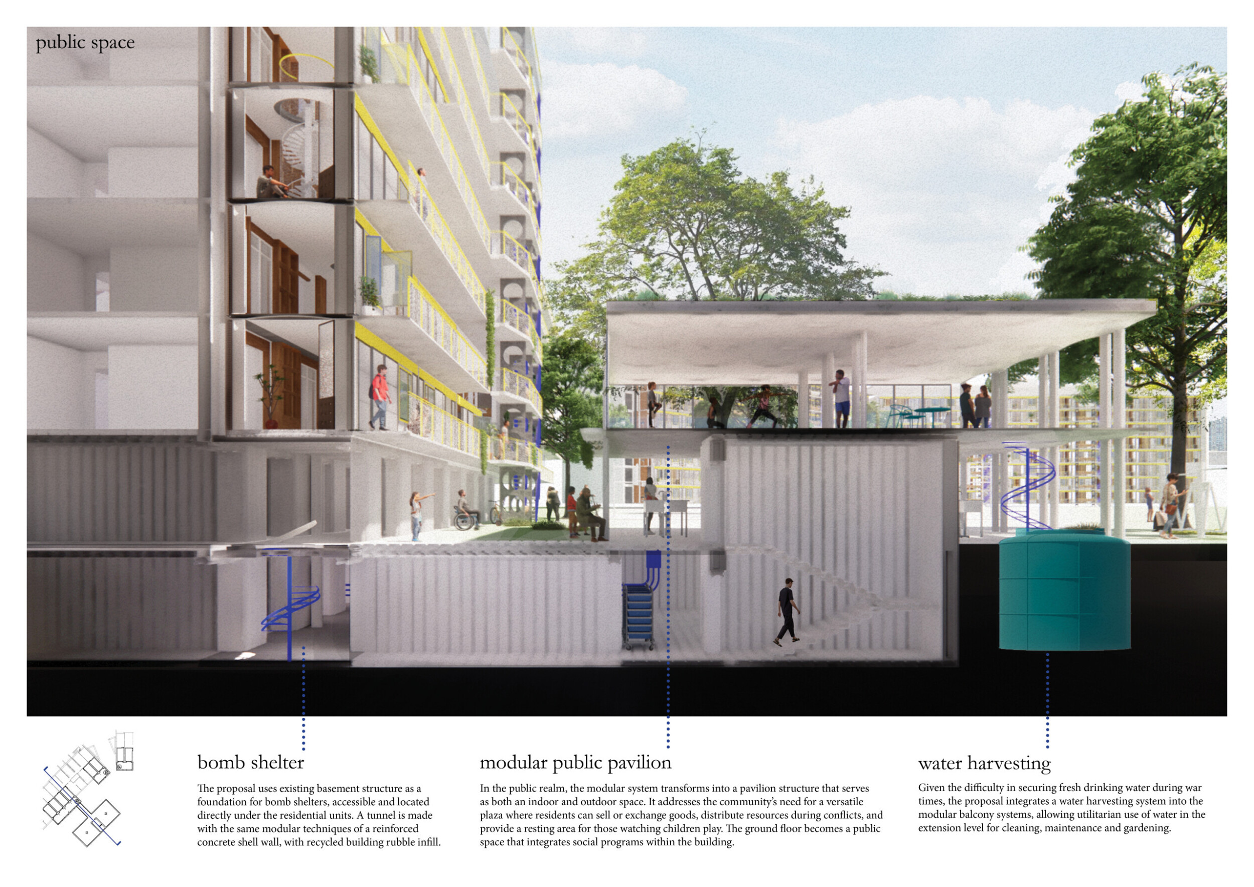 Architecture project // Bomb Shelter Integration with Recycled Concrete ...