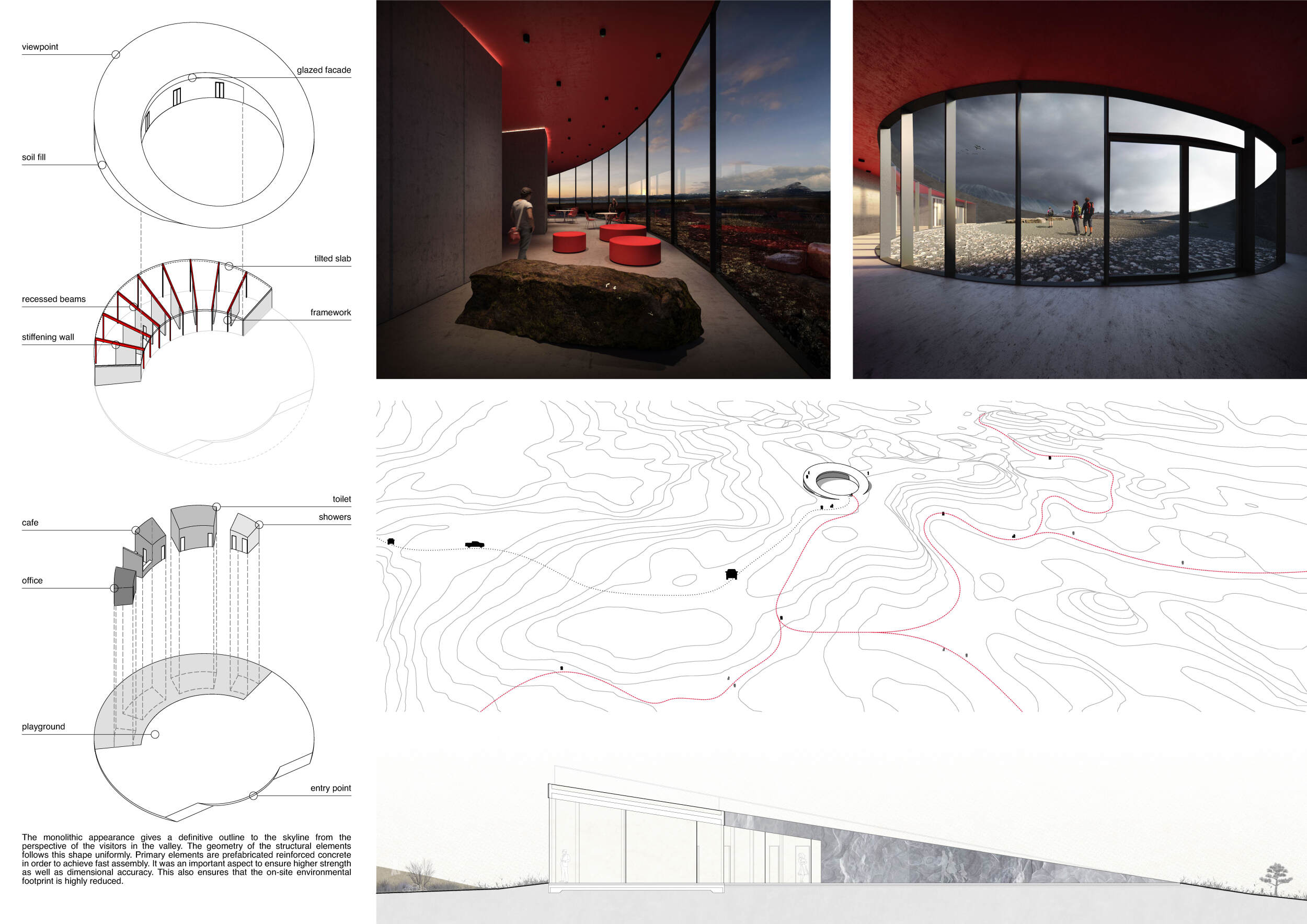 Architecture project // Dark Stone Cylindrical Form Harmonizing with ...
