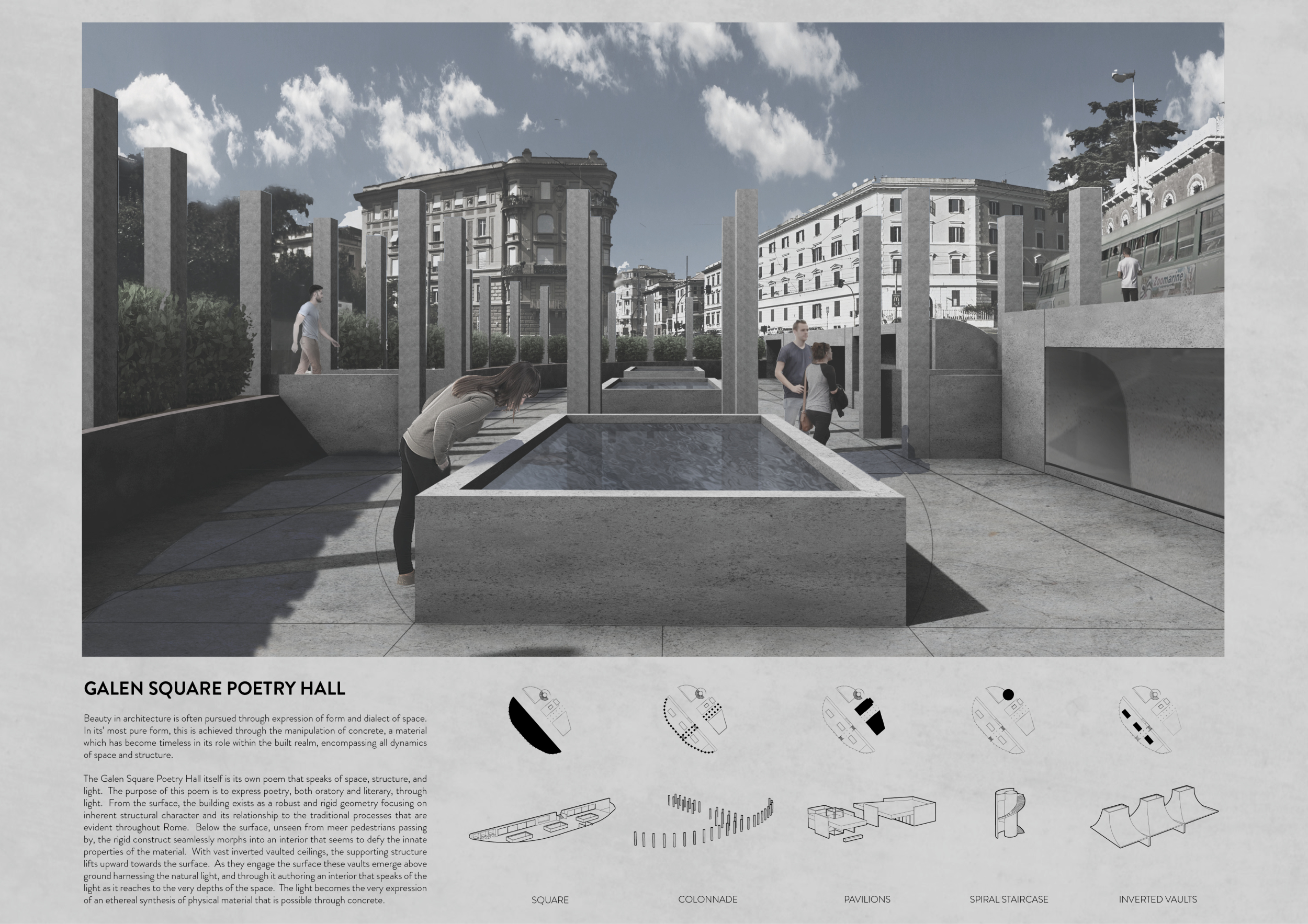 Architecture project // Reflective Pool and Spiral Staircase Enhancing ...