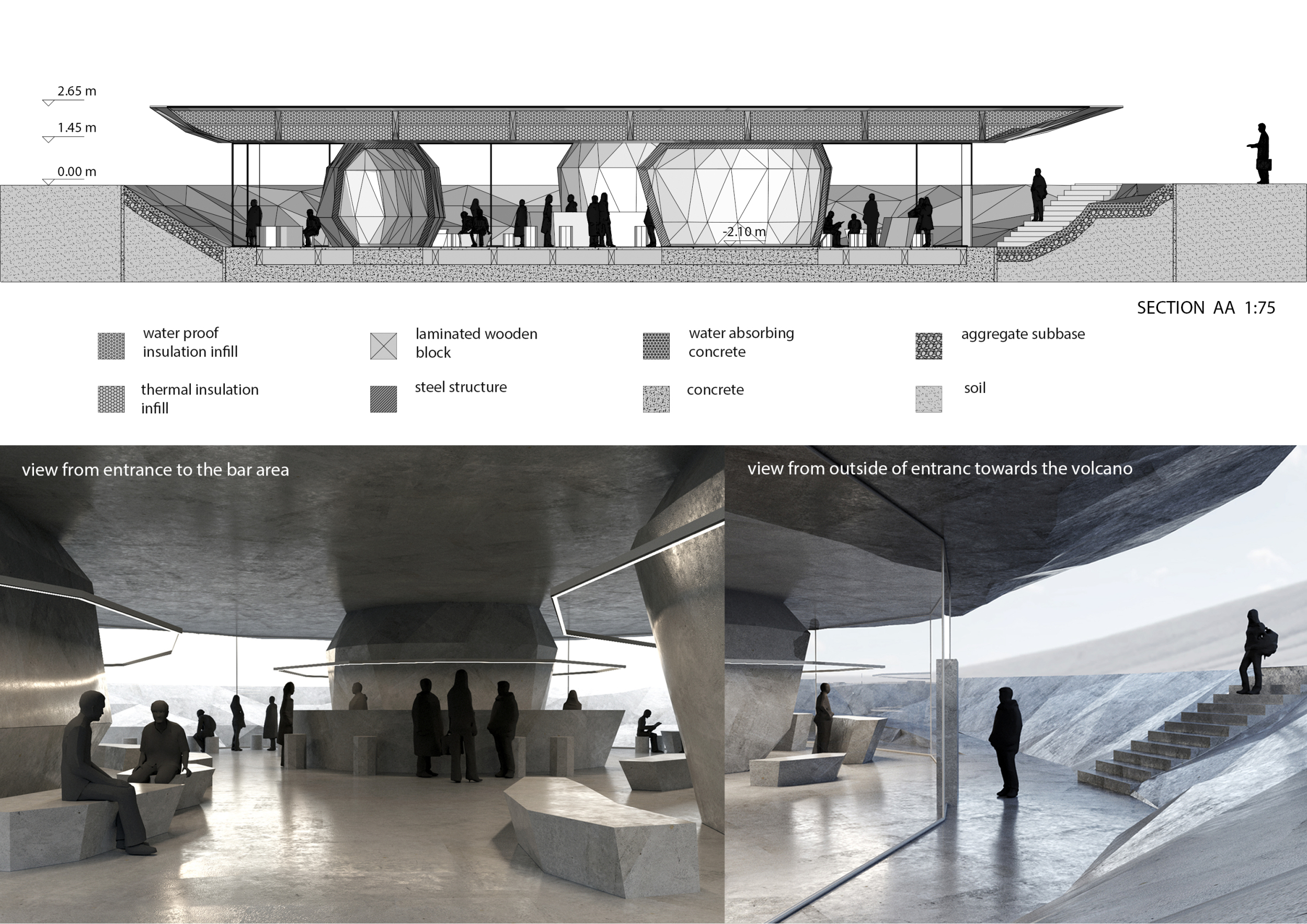 Architecture project // Sliced Stone Disc Elevated on Lava Rocks with ...
