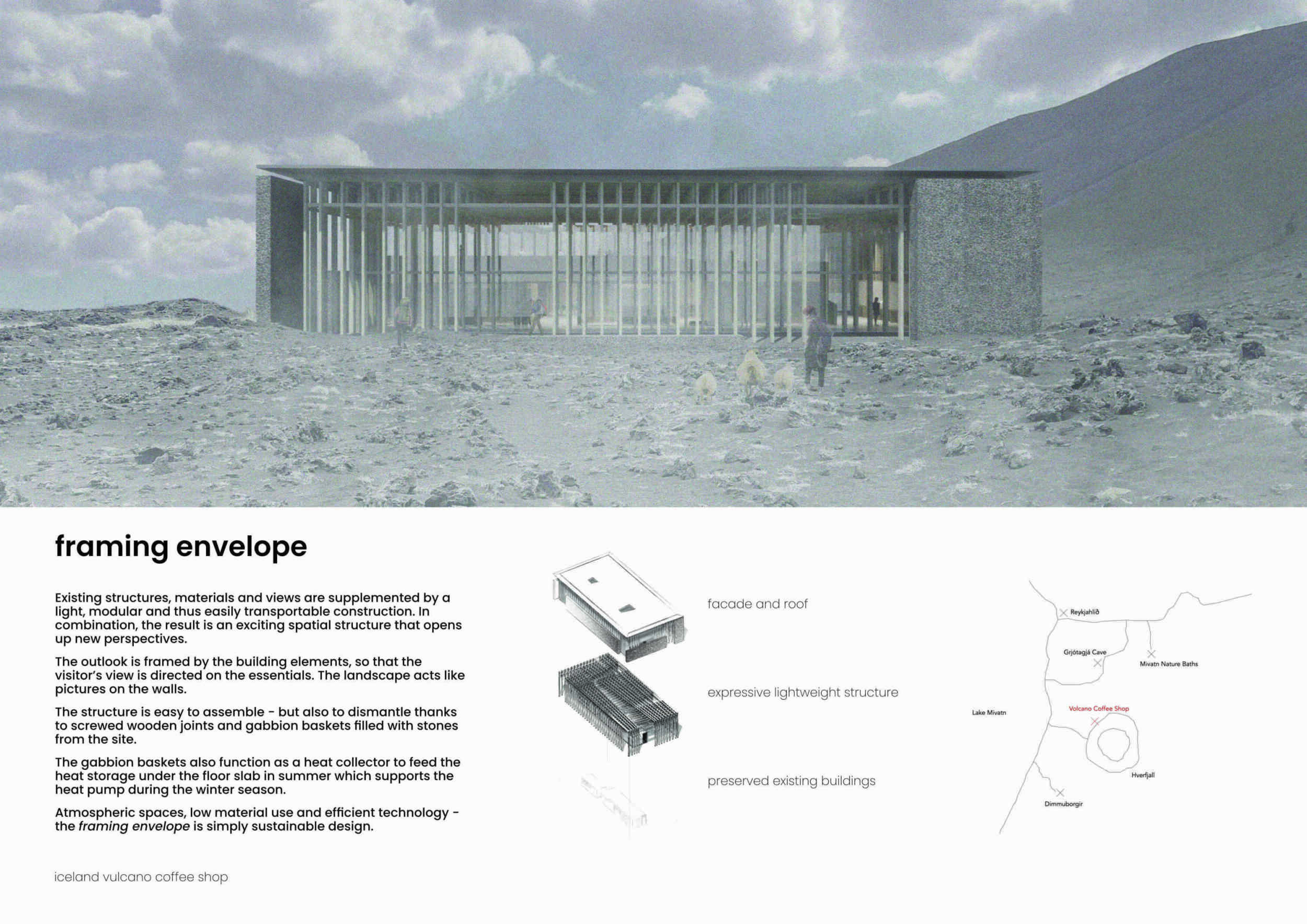 Architecture project // Gabion Walls Frame Natural Views in a ...
