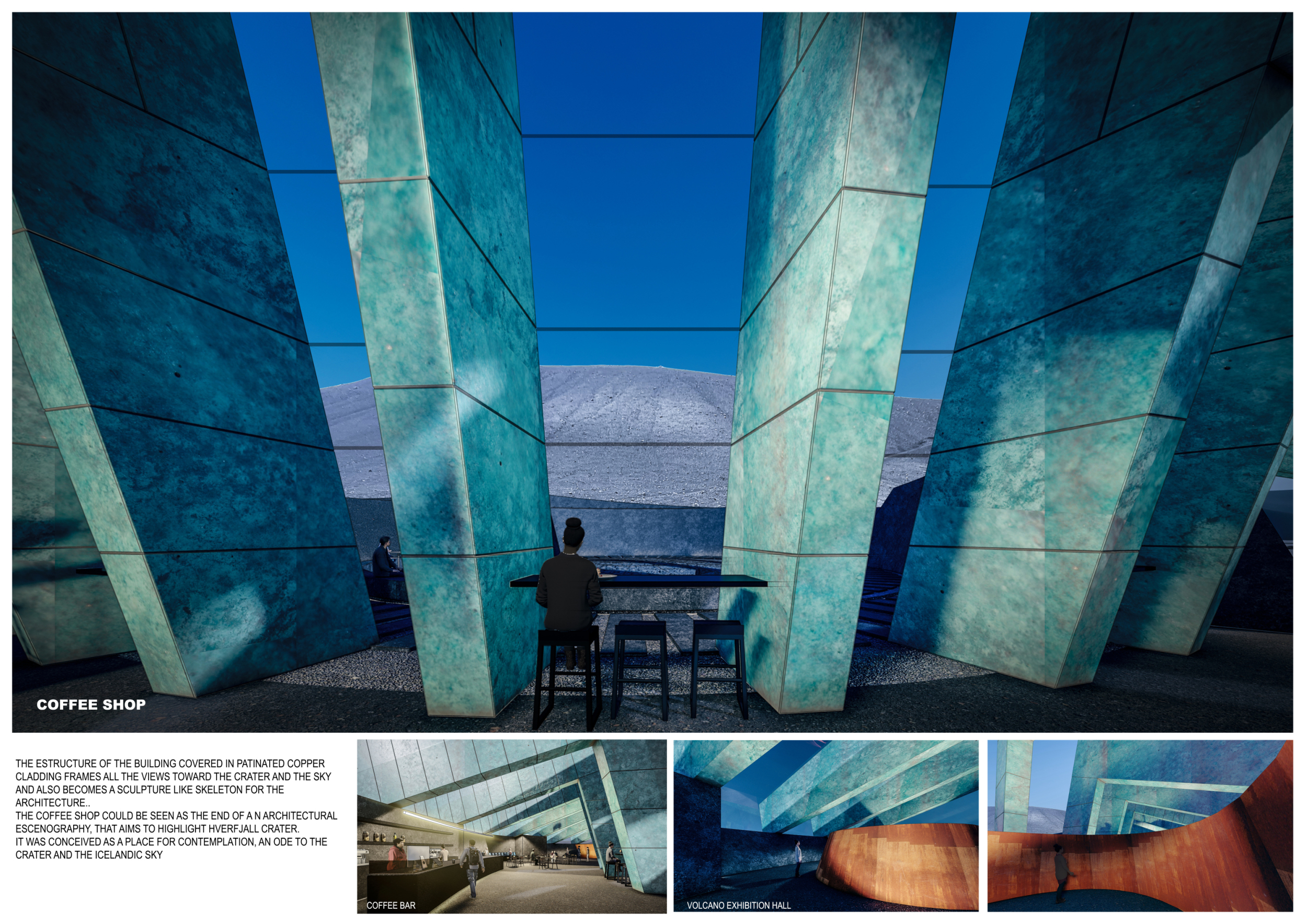 Architecture project // Patinated Copper Cladding Framing Crater Views ...