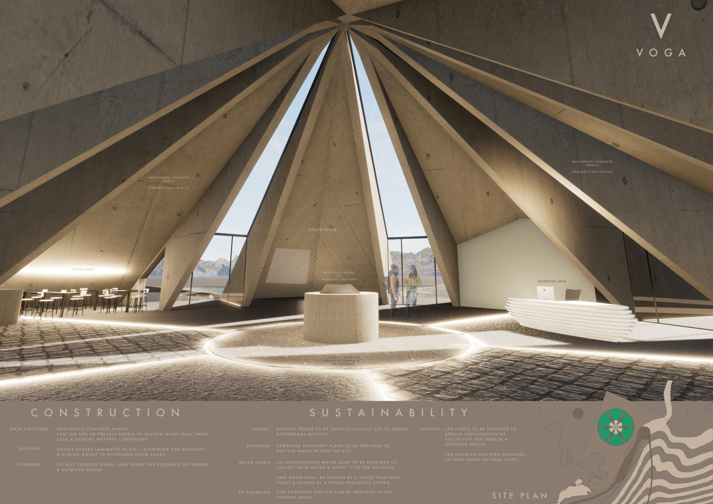 Triangular Pyramid Concrete Example Architecture project // Concrete Pyramid Surrounded by Water Reflecting ...
