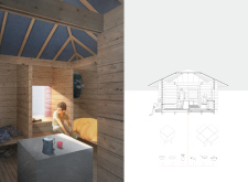 2nd Prize Winner + 
BB STUDENT AWARDamberroadtrekkingcabins architecture competition winners