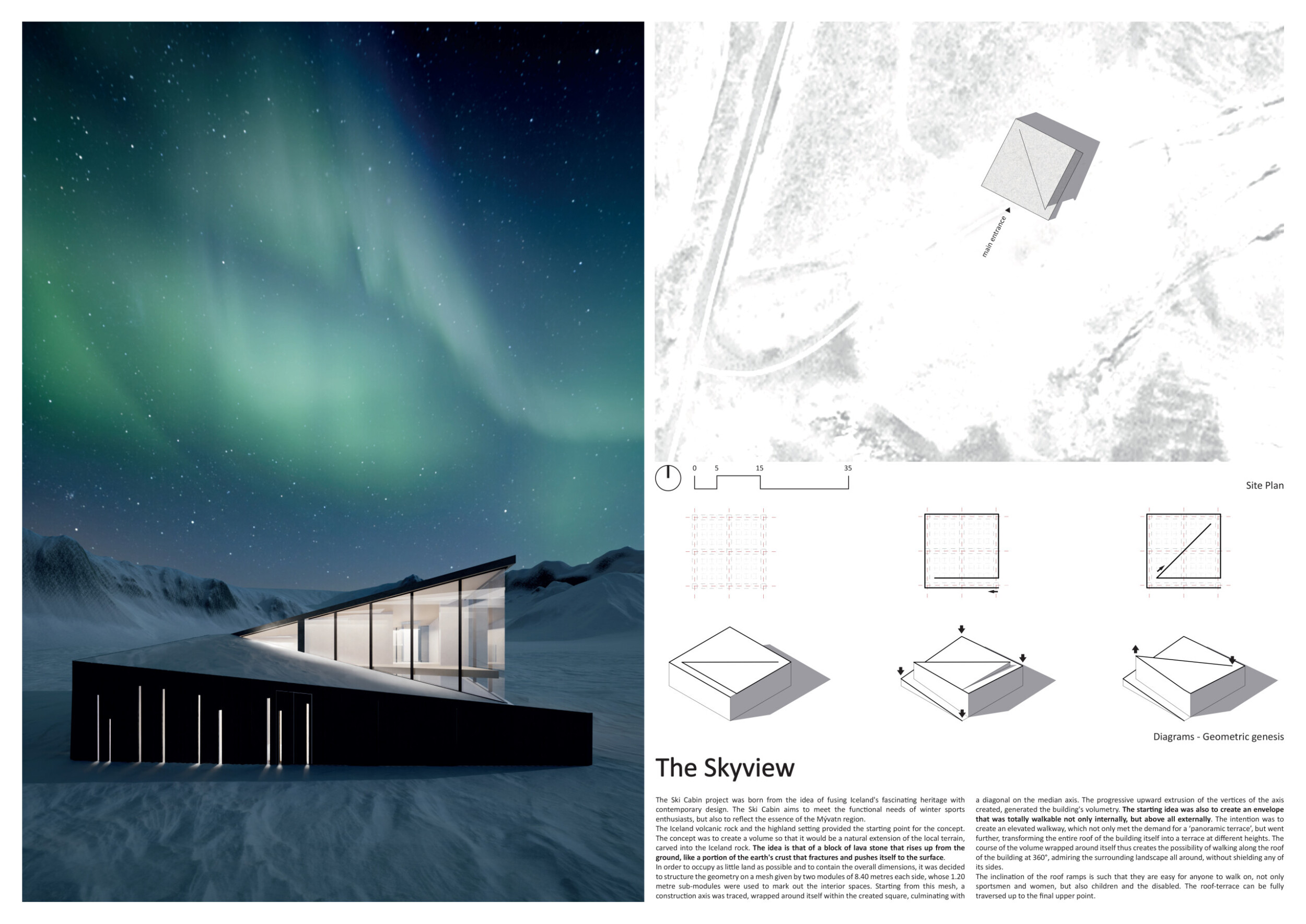 Architecture project // Basalt Clad Structure with Angled Roof Form ...