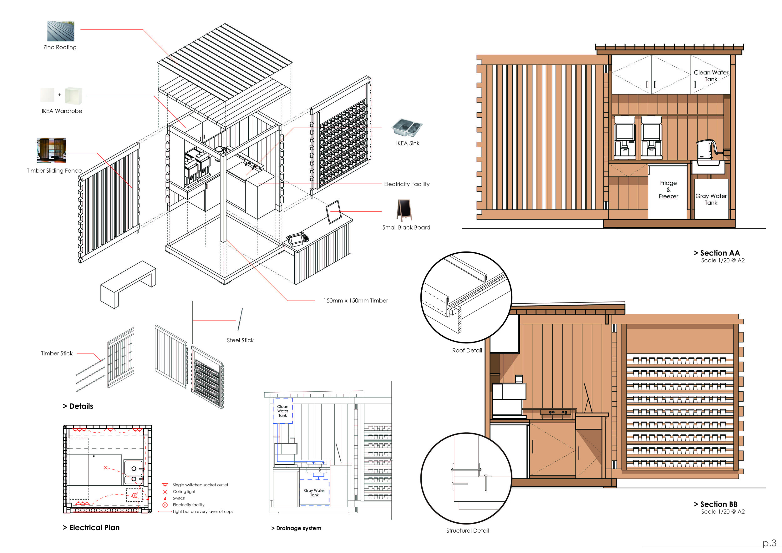 Architecture project // Zinc Roofed Kiosk Utilizing Timber Elements to ...