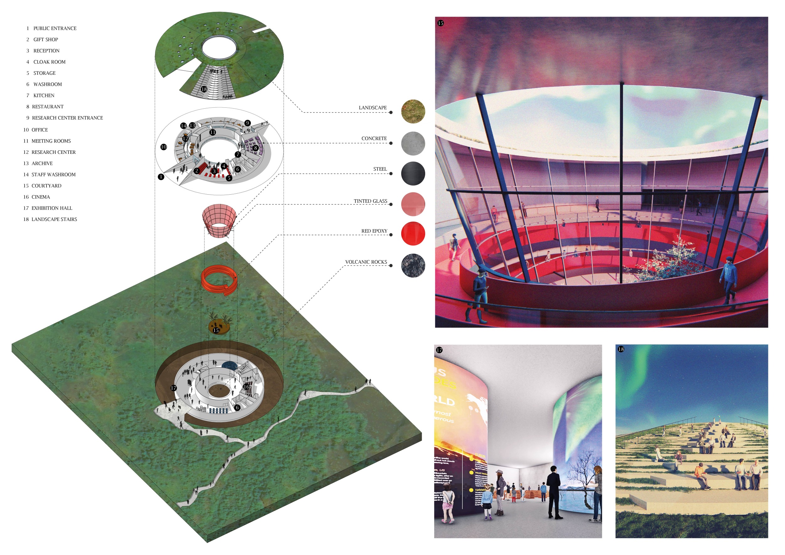 Architecture project // Red-Tinted Glass Embracing Volcanic Rocks in a ...