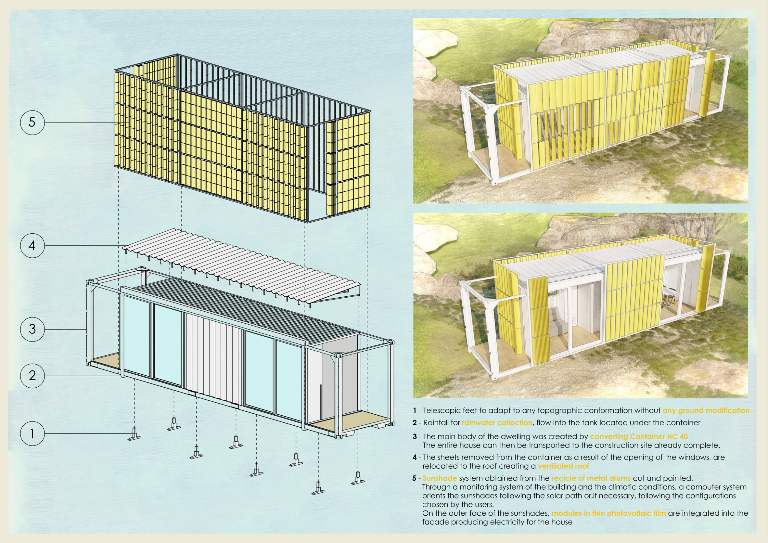 Storage Container Shade Structure Architecture project // Photovoltaic Sunshades and Shipping Containers ...