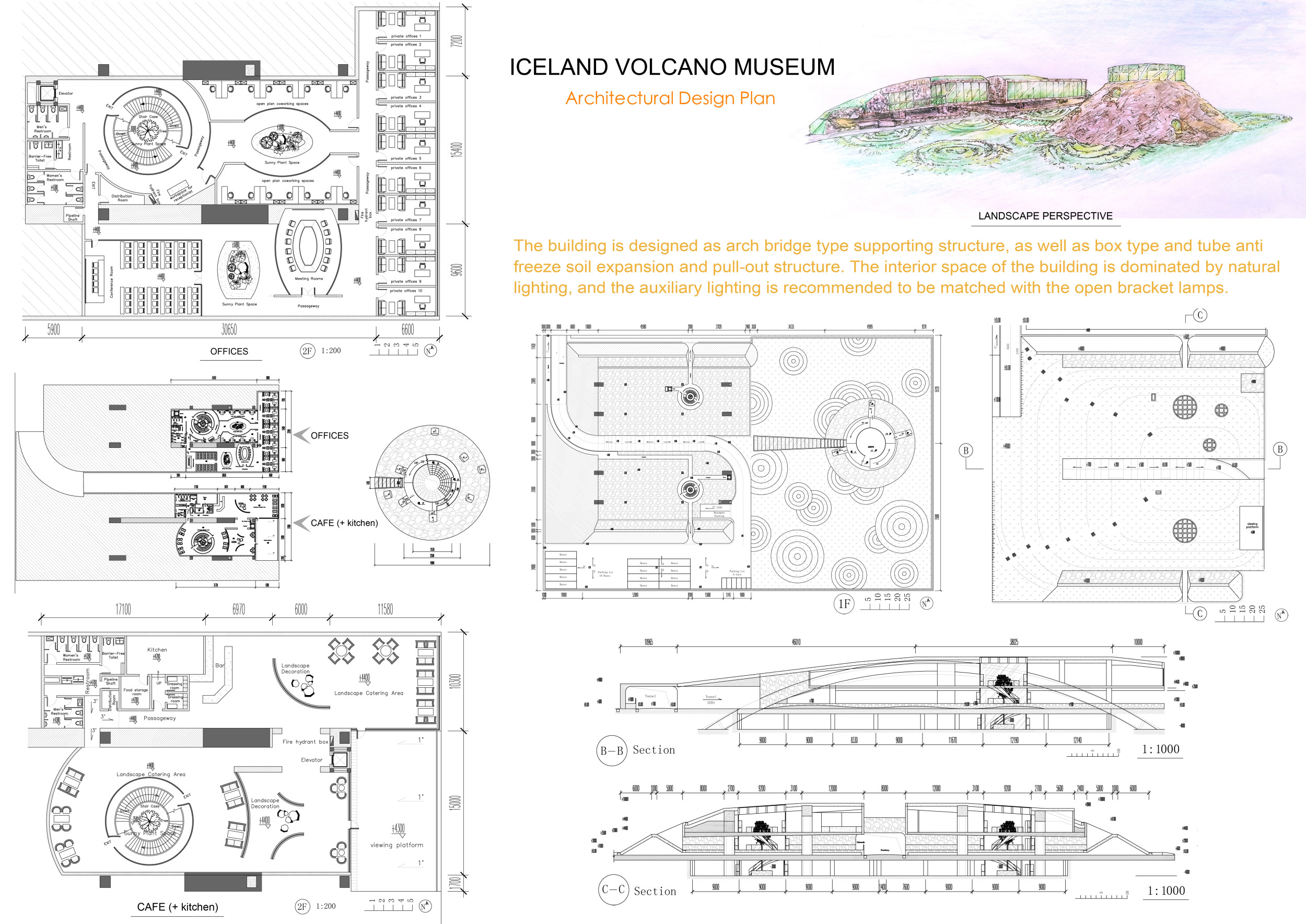 Architecture project // Volcano-Shaped Exhibition Hall with Glass Top ...
