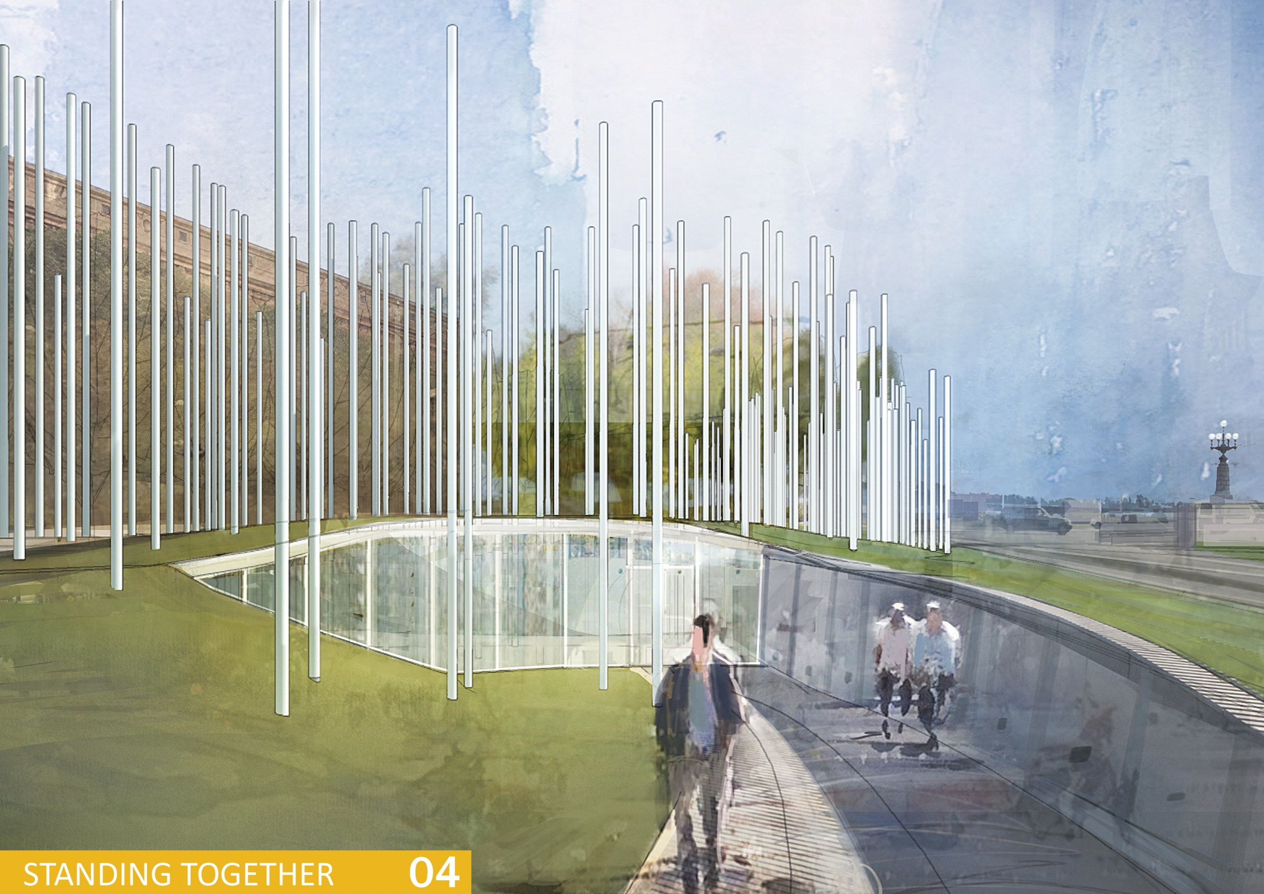 Architecture project // Vertical Steel Columns Framing a Reflective ...